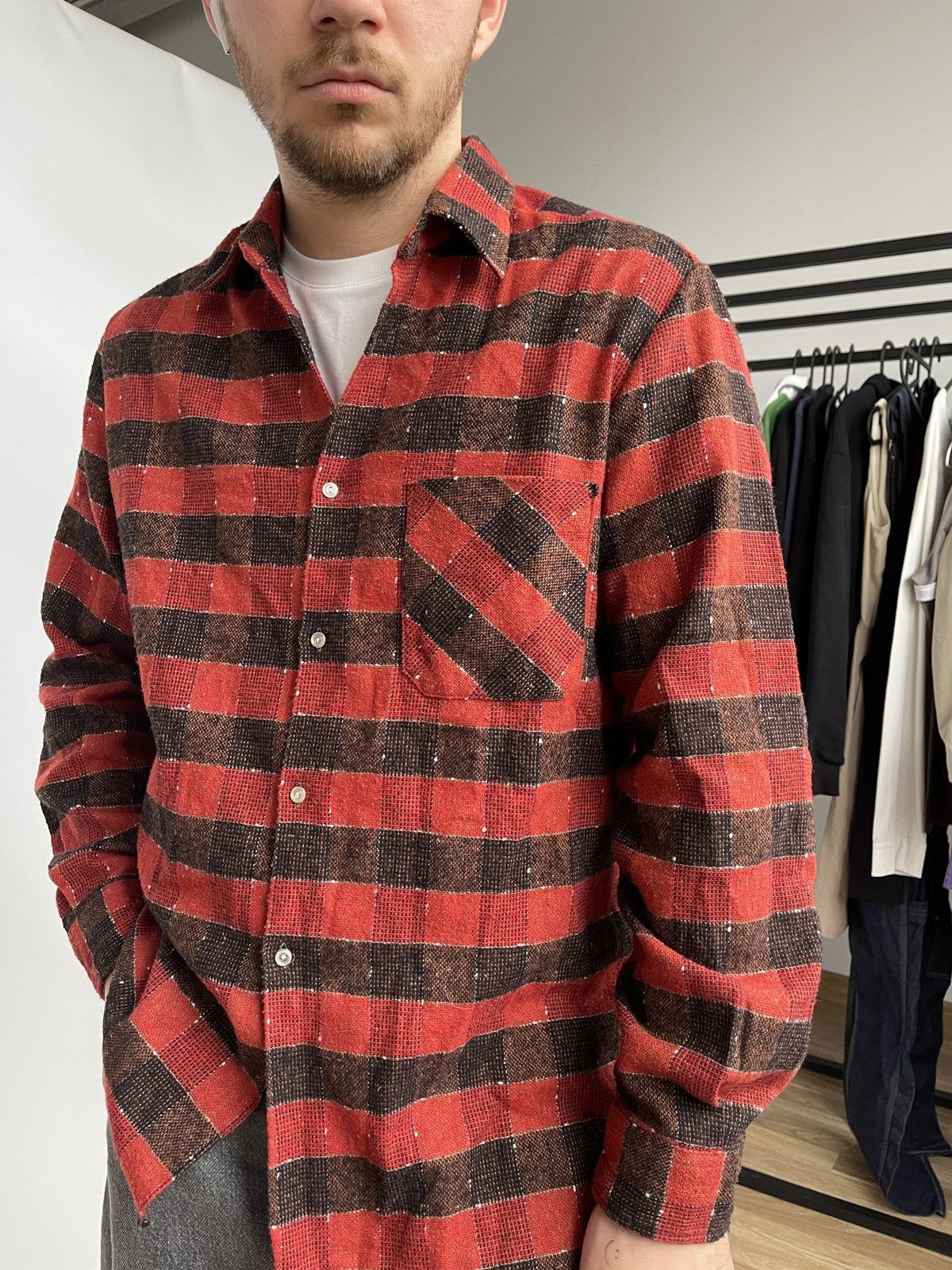 Japanese Brand × Vintage Vintage 70s Knit Flannel Shirt Size L Size US L / EU 52-54 / 3 - 2 Thumbnail