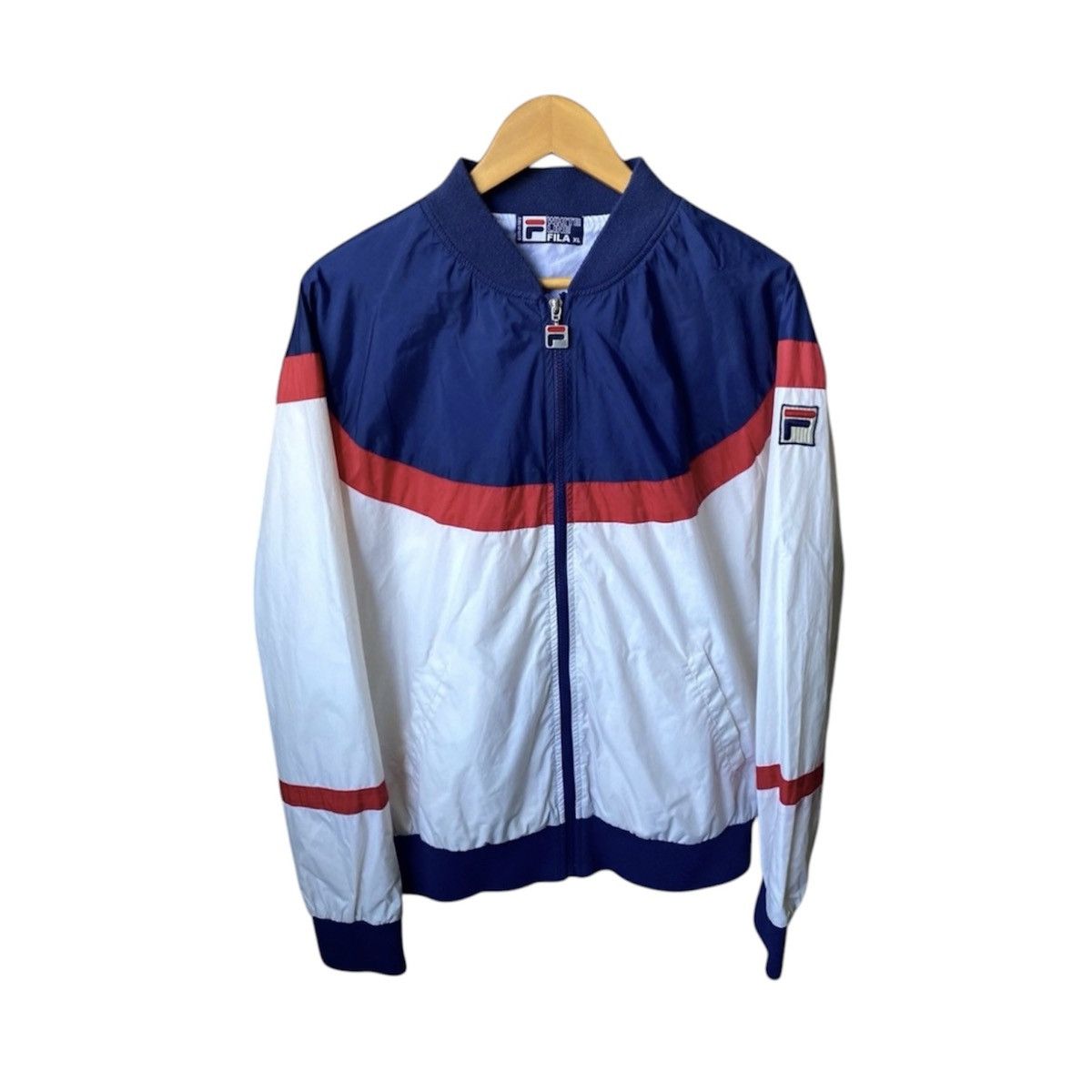 Fila Rare Vintage Fila Nylon Beige Blue Red Bomber Light Jacket Size US XL / EU 56 / 4 - 1 Thumbnail