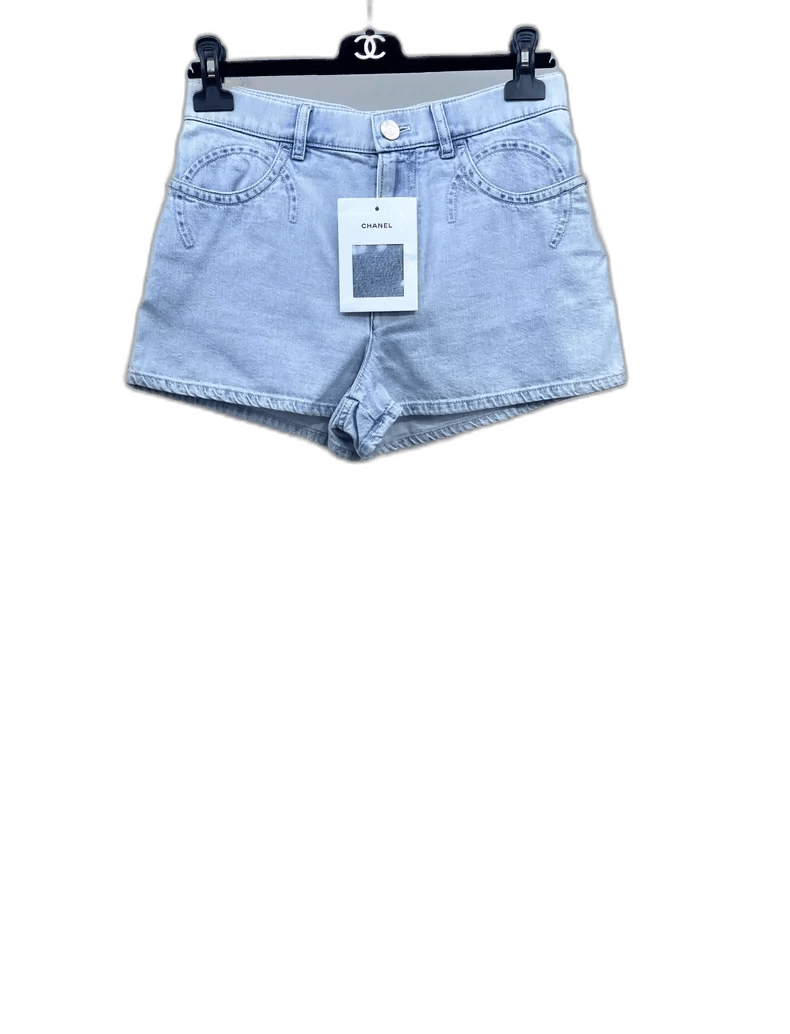 Chanel Chanel Light Blue Denim Shorts with Sequins -2505 Size US 38 / EU 54 - 1 Thumbnail