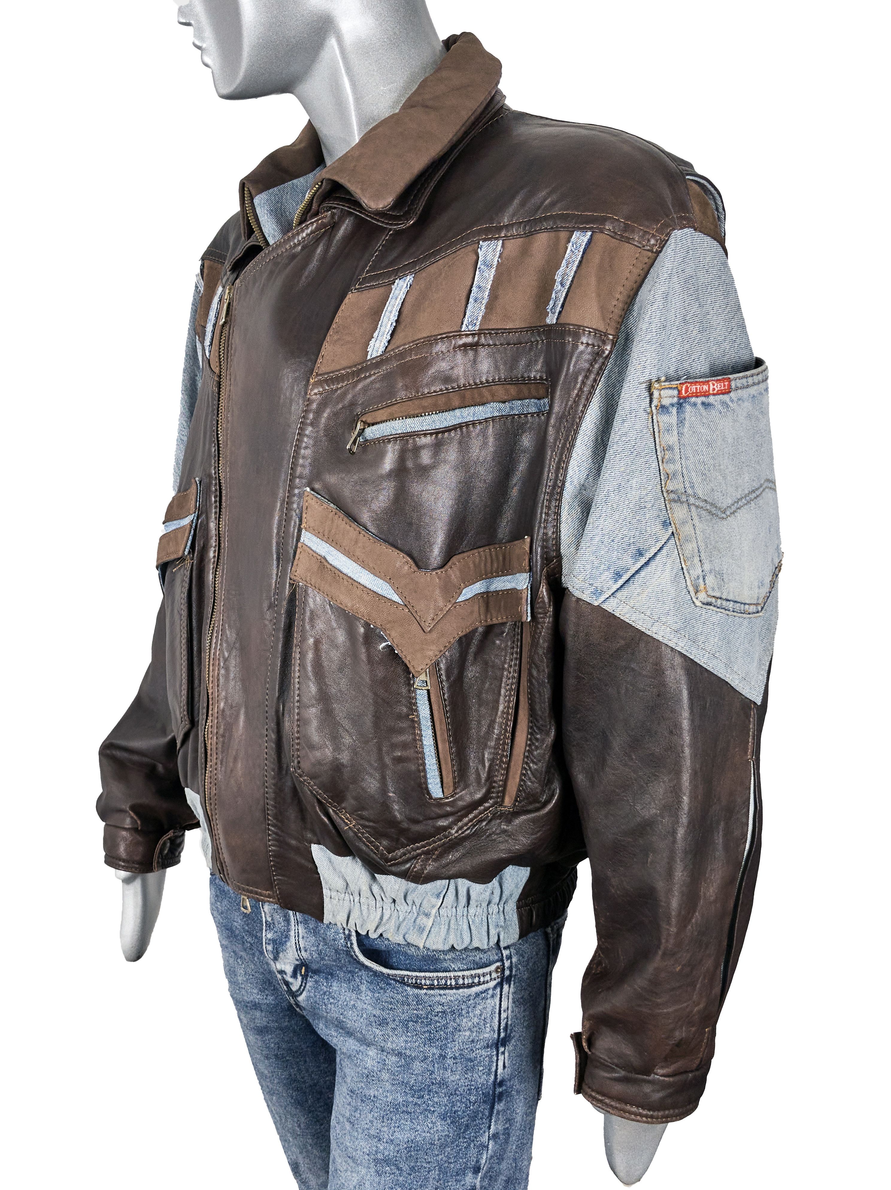 Vintage Vintage 80s Italian leather biker jacket with denim inserts Size US XL / EU 56 / 4 - 5 Thumbnail