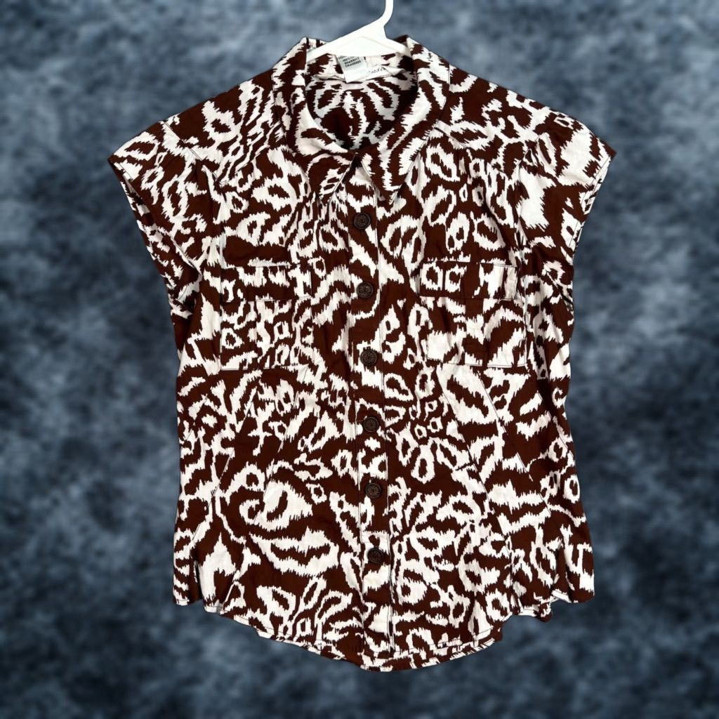 Diane von Furstenberg VINTAGE Diane von Furstenberg Blouse Women Sleeveless Adult 2 Brown Cotton 90s/2000s Designer Top Ladies Womens Size XS / US 0-2 / IT 36-38 - 1 Thumbnail