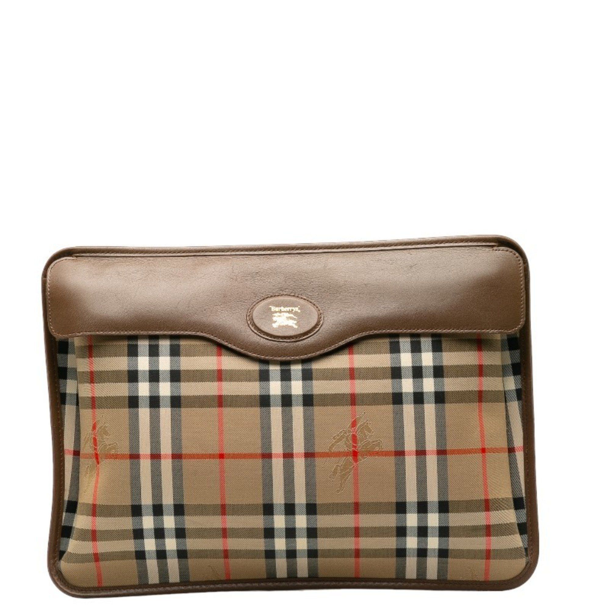 Burberry Burberry Nova Check Shadow Horse Clutch Bag in Beige and Brown Canvas Leather. Women's. Size ONE SIZE - 1 Thumbnail