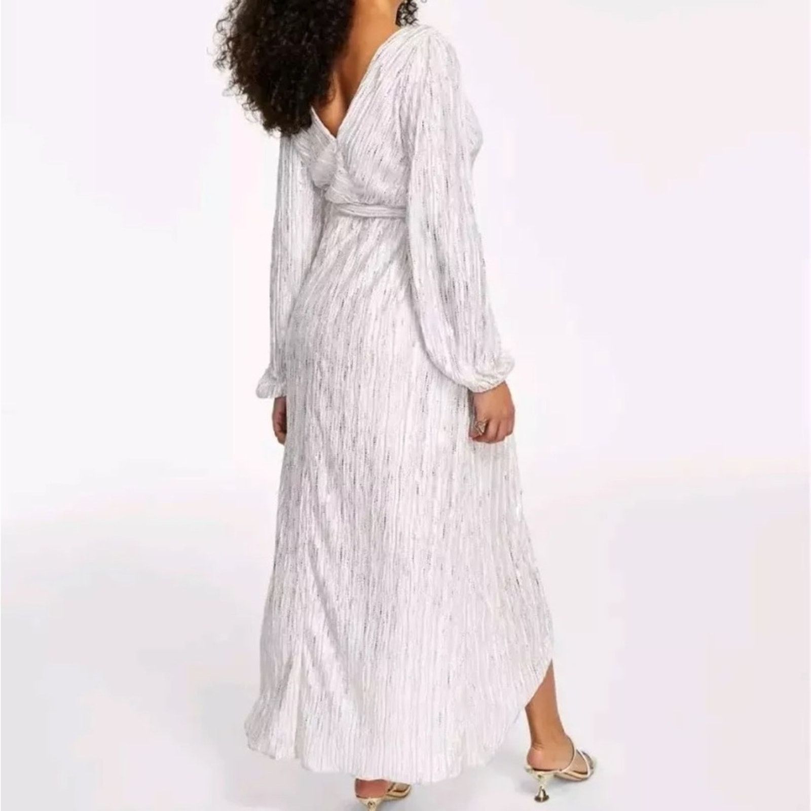 Guess Guess Womens Metallic Faux Wrap Hi-Lo Maxi Dress Champaign Size L / US 10 / IT 46 - 2 Thumbnail