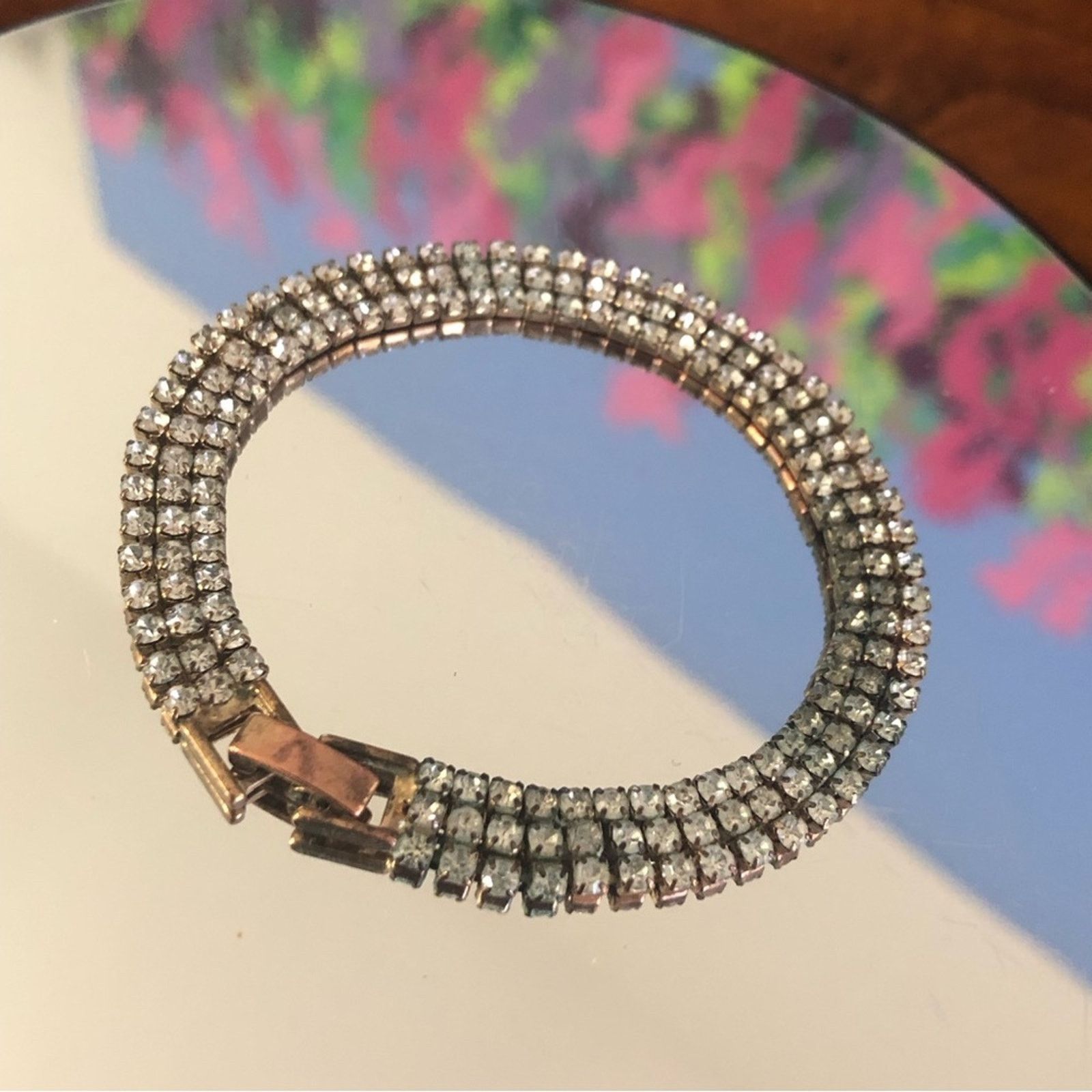 Vintage Vintage triple row clear rhinestone bracelet Size ONE SIZE - 4 Thumbnail