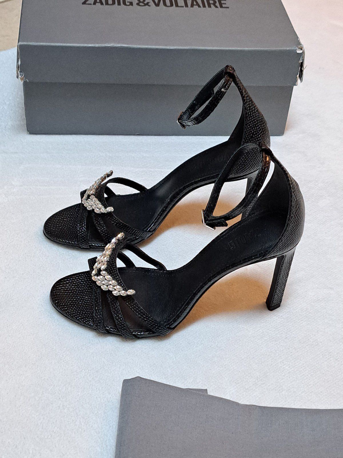 Zadig & Voltaire Amee Wing Embossed Iguana High Heel Sandals