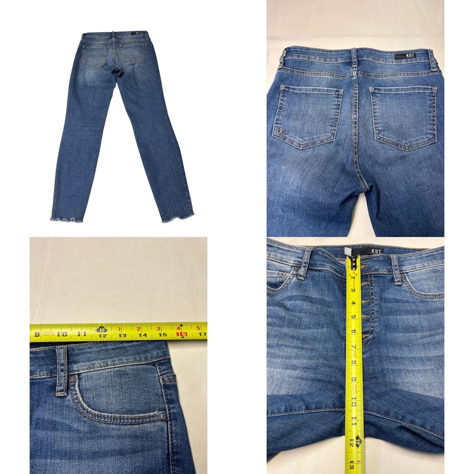 Vintage KUT from the Kloth Womens Size 4 High Rise Skinny Jeans Button Fly Distressed Denim Blue Slim 5-Pocket Womens Size 27" / US 4 / IT 40 - 8 Thumbnail