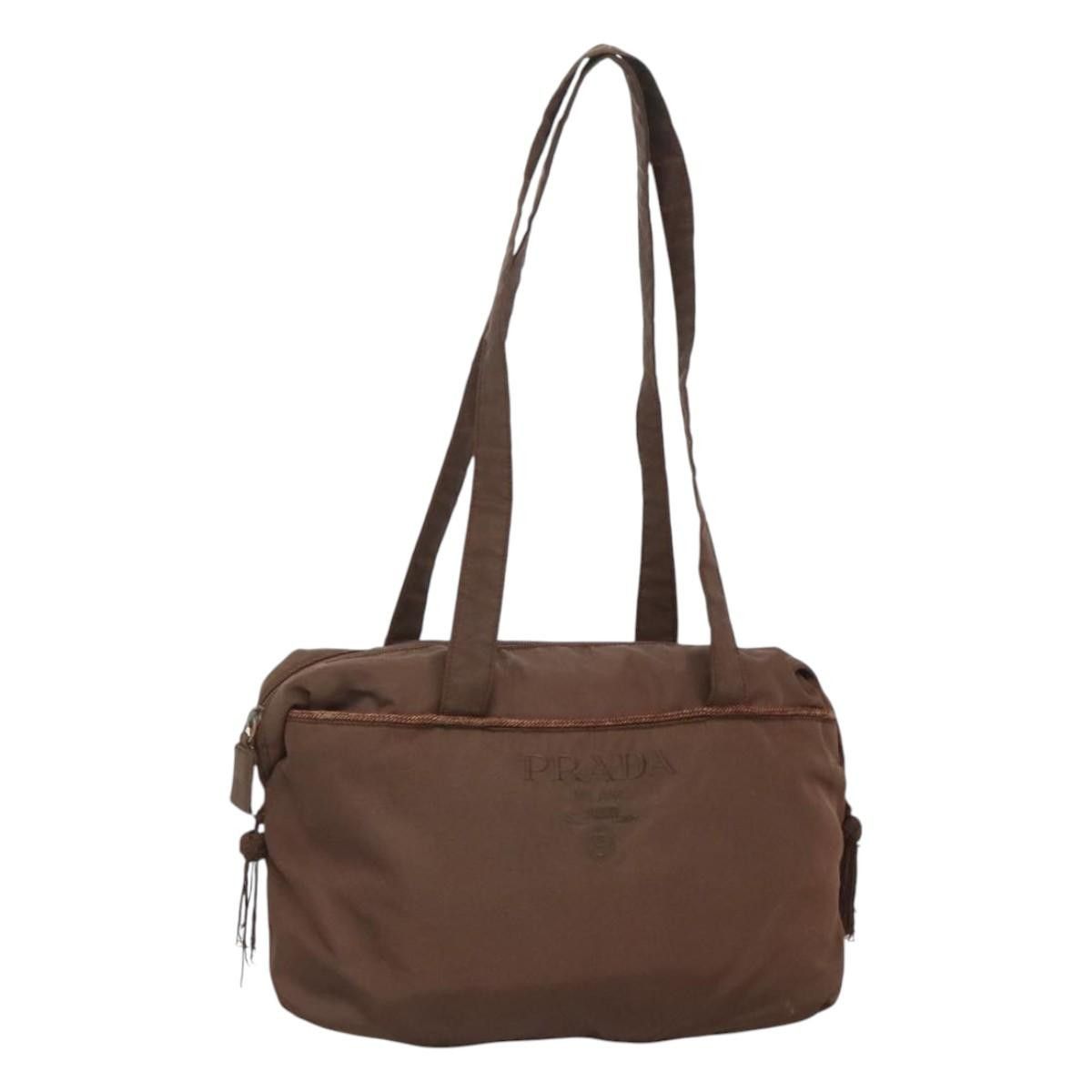 Prada Shoulder Bag Nylon Brown Auth 124226, Women's