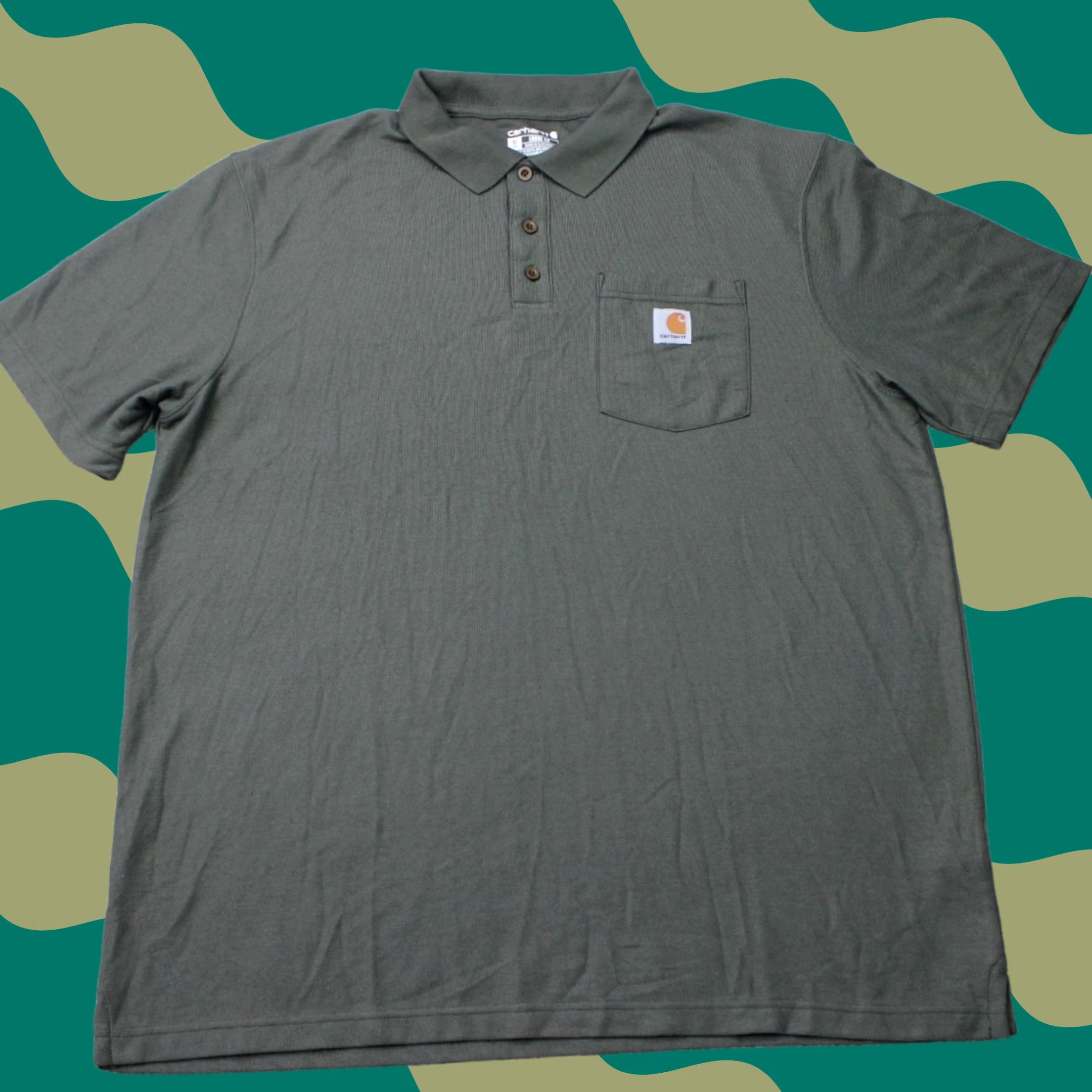 Carhartt Carhartt Polo Shirt Mens XL Tall Green Pocket Pique Short Sleeve Button Collar Casual Workwear Shirt Size US XL / EU 56 / 4 - 1 Thumbnail