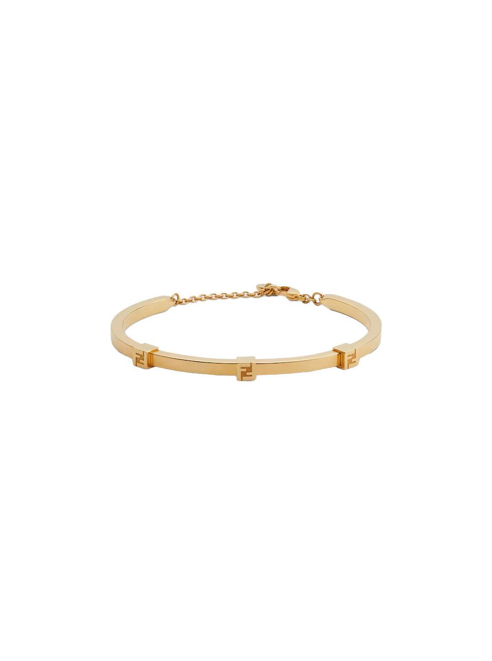 Fendi Gold Rigid Bracelet with Claw Clasp and Bronze Logo Plate for Women Size ONE SIZE - 1 Thumbnail