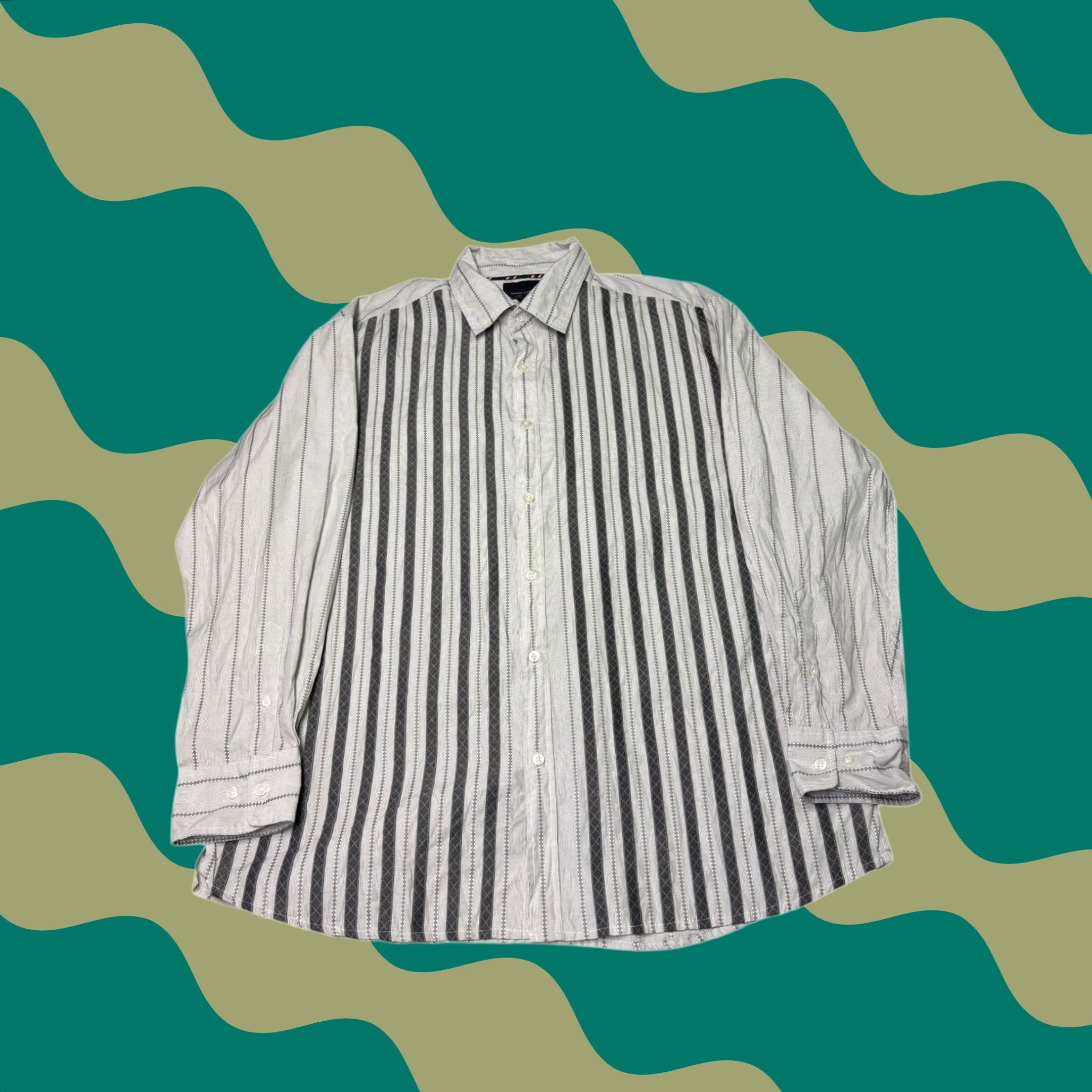 Phat Farm Phat Farm Shirt Men's Button-Up Long Sleeve Striped Casual Dress 2XL Gray Black White Diamond Weave Pattern Workwear Size US XXL / EU 58 / 5 - 1 Thumbnail