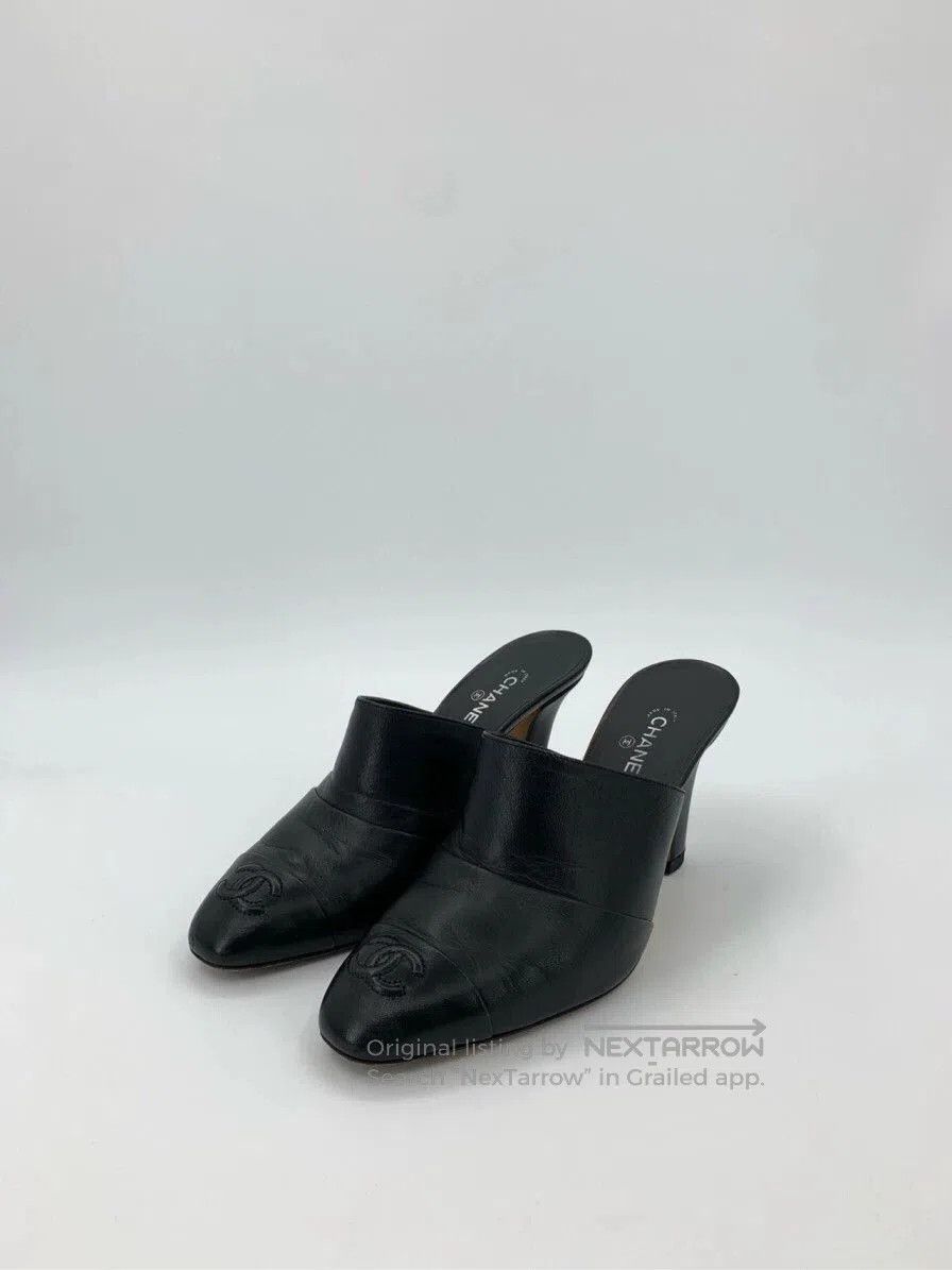 Chanel Chanel Black Leather CC Mule Heels. Size US 6.5 / EU 39-40 - 1 Thumbnail