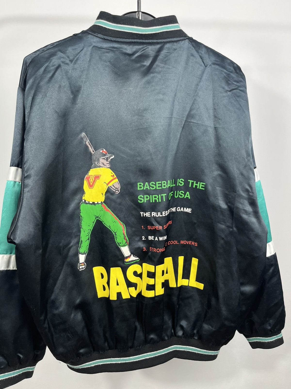 Other Vintage Baseball Satin Bomber Jacket Sports Line Graphic Size US L / EU 52-54 / 3 - 12 Thumbnail