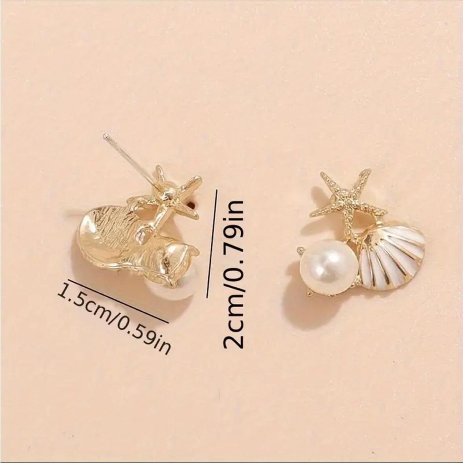 Designer Gold and Silver Starfish Shell Pearl Earrings Size ONE SIZE - 5 Thumbnail