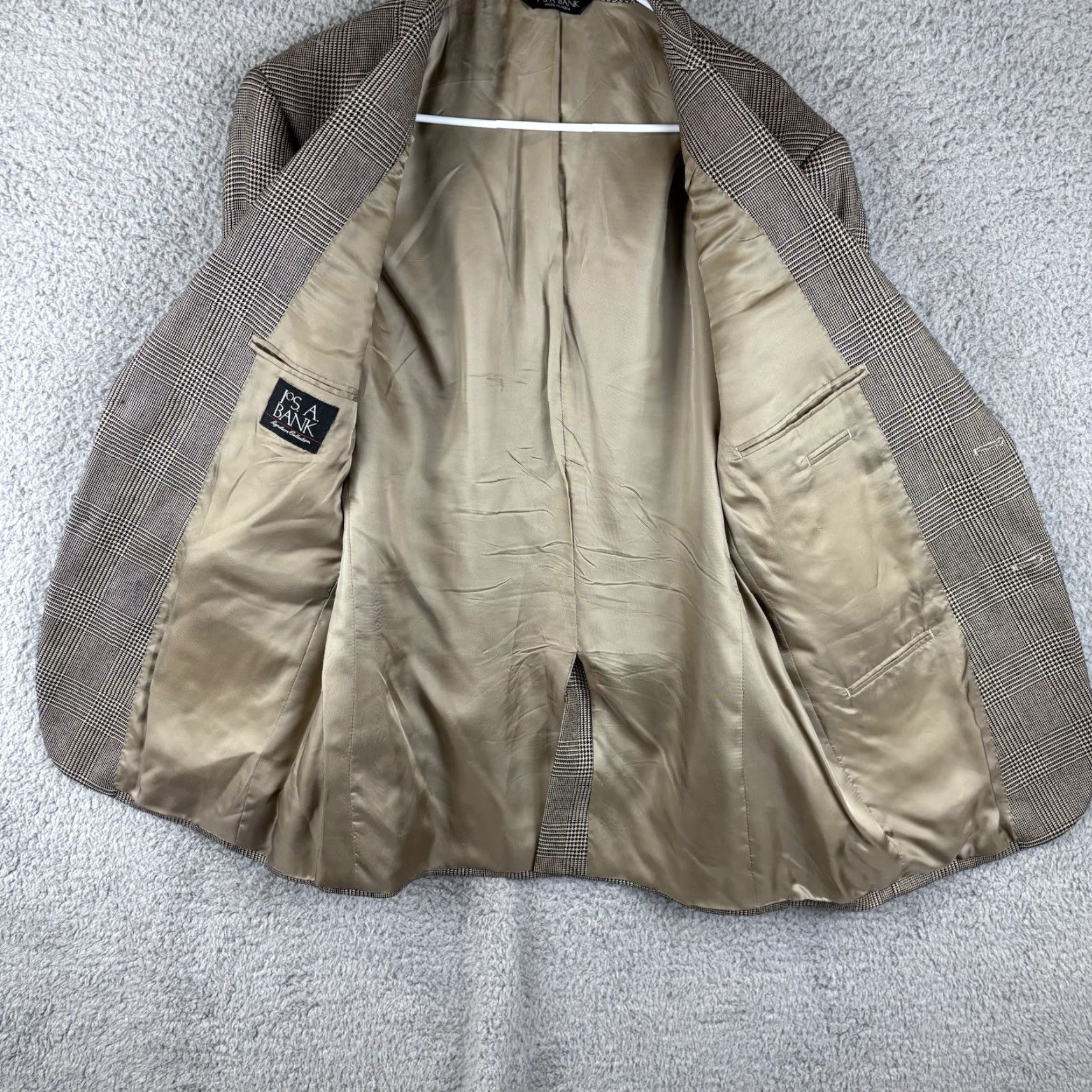 Jos. A. Bank Jos. A. Bank Sport Coat 42R Tan Black Glen Check Windowpane Silk Blend Blazer Size 42R - 2 Thumbnail
