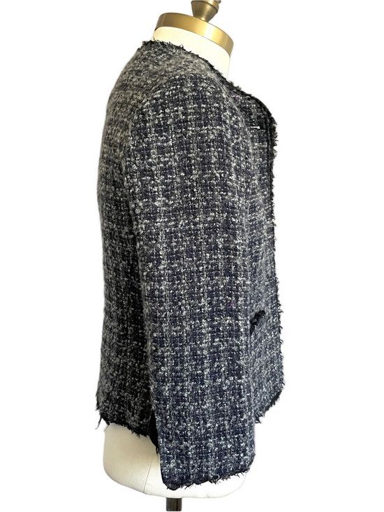Vintage Navy Blue Gray Tweed Cropped Wool Blend Lady Blazer 🇨🇦 Size S / US 4 / IT 40 - 4 Thumbnail