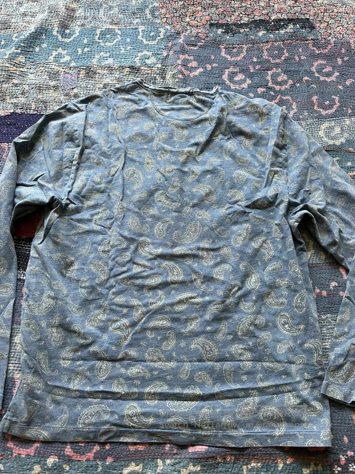 RRL Ralph Lauren rrl indigo dyed paisley long sleeve tee. Size US XL / EU 56 / 4 - 2 Thumbnail