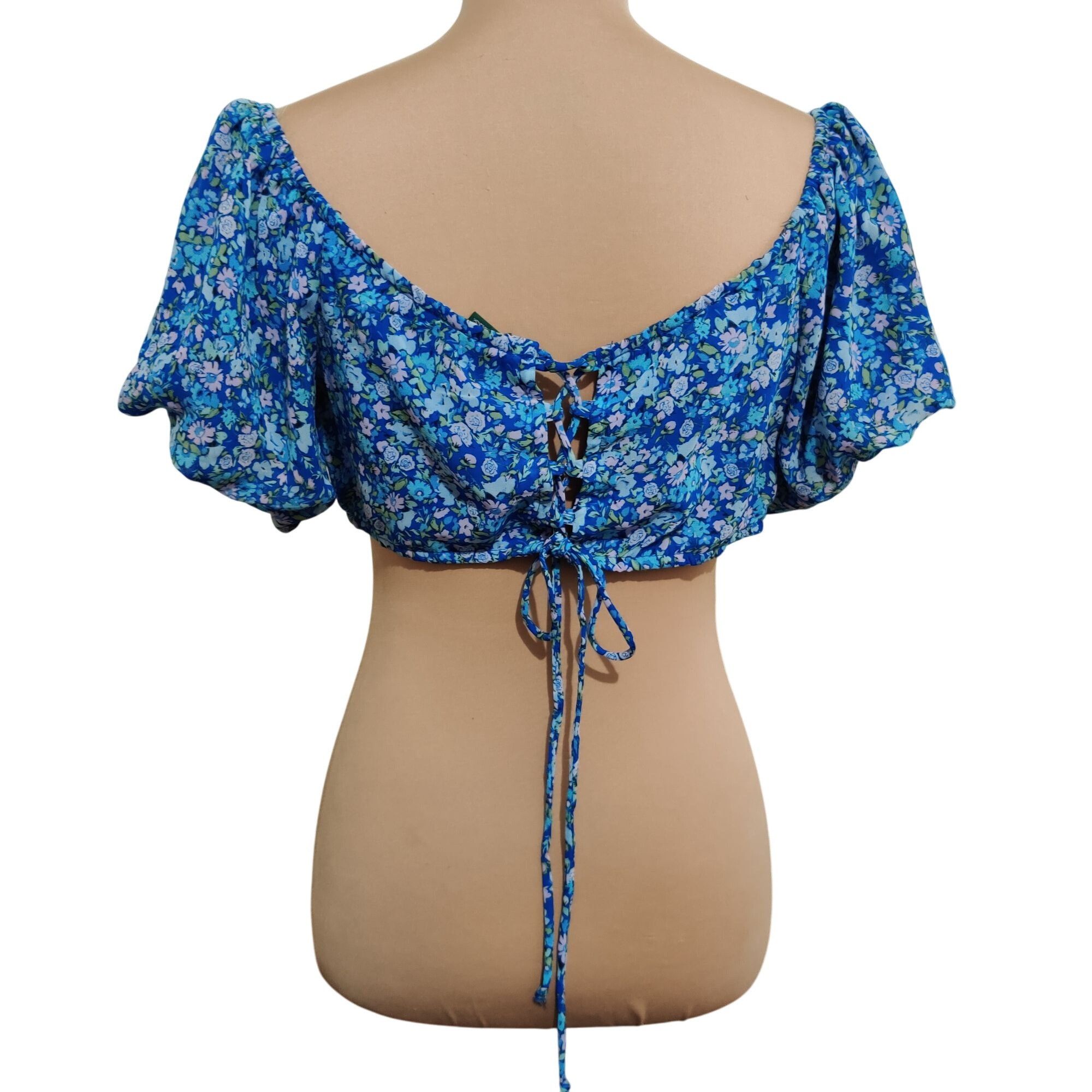 Other Wild Fable Womens Juniors Crop Top Puff Sleeve Lace Back Blu Size XL / US 12-14 / IT 48-50 - 3 Thumbnail