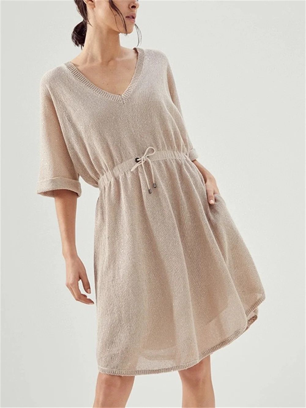 image of Brunello Cucinelli O1W1Db10524 Dress In Pastel Brown, Women's (Size Small)