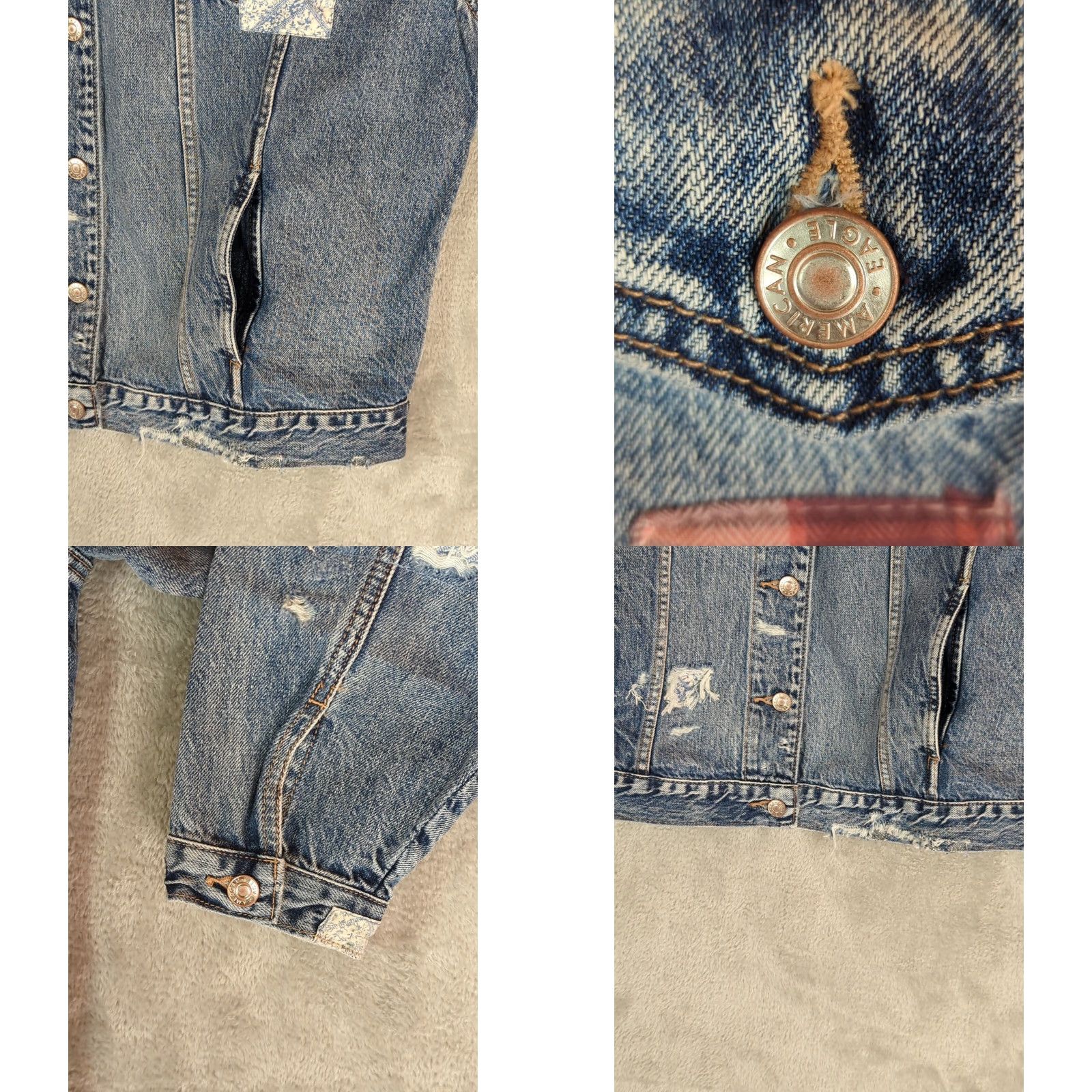 American Eagle Outfitters VINTAGE American Eagle Boyfriend Jean Jacket XL Blue Patchwork Distressed Oversized Size 40" / US 18 - 9 Thumbnail