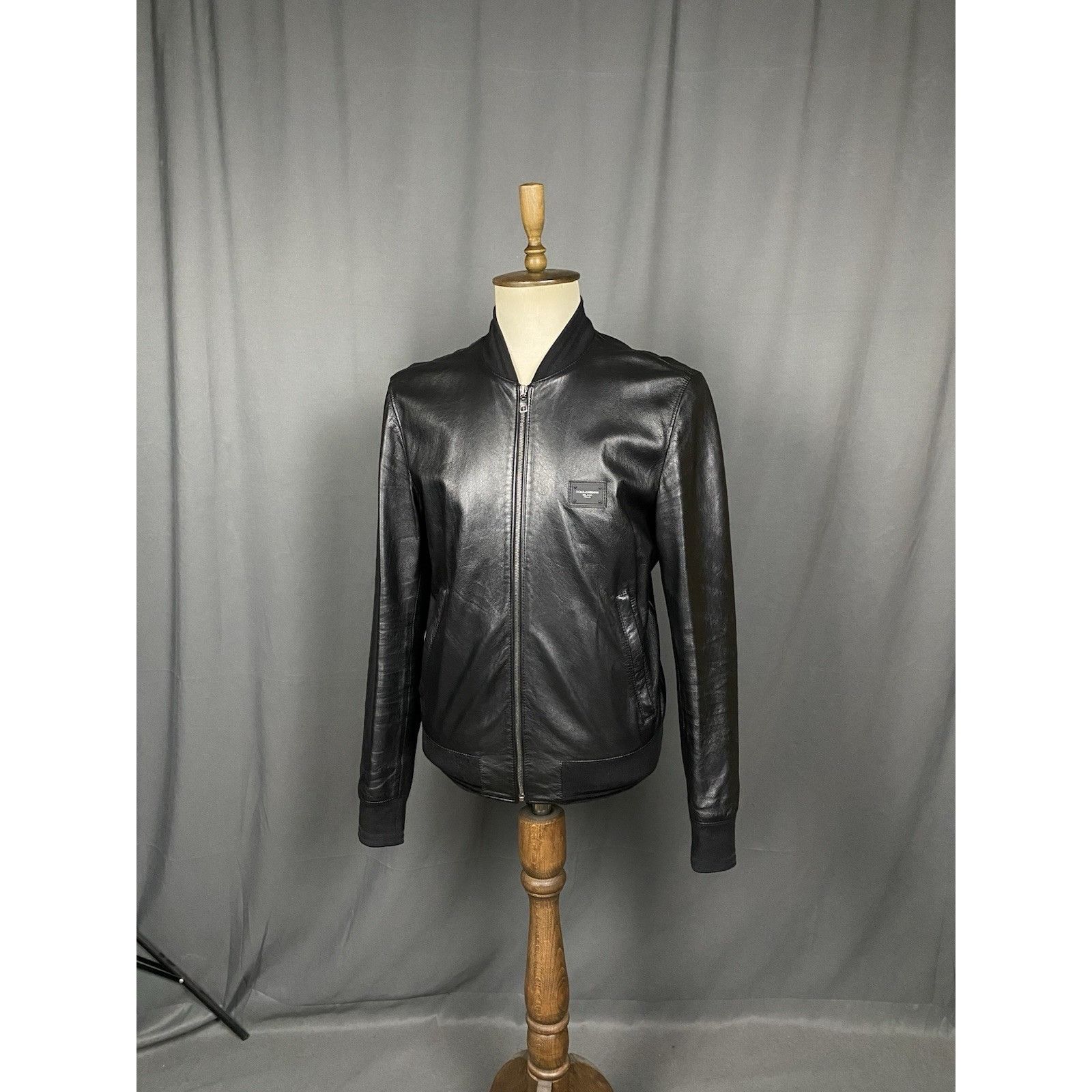Dolce & Gabbana MINT! Dolce&Gabbana Men's Black Leather Bomber Jacket Size 5 Size US L / EU 52-54 / 3 - 4 Thumbnail