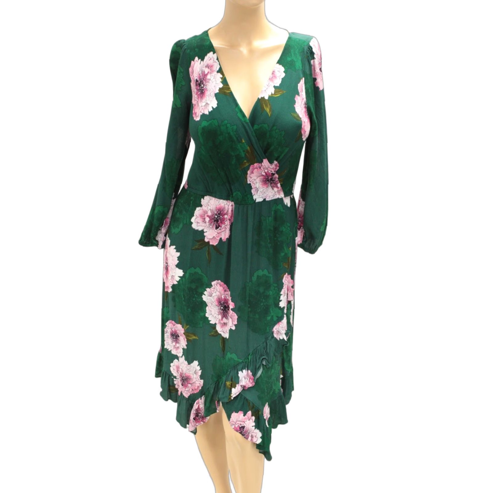 Plenty By Tracy Reese Aleah Green Floral Faux Wrap Dress Medium Dress Womens