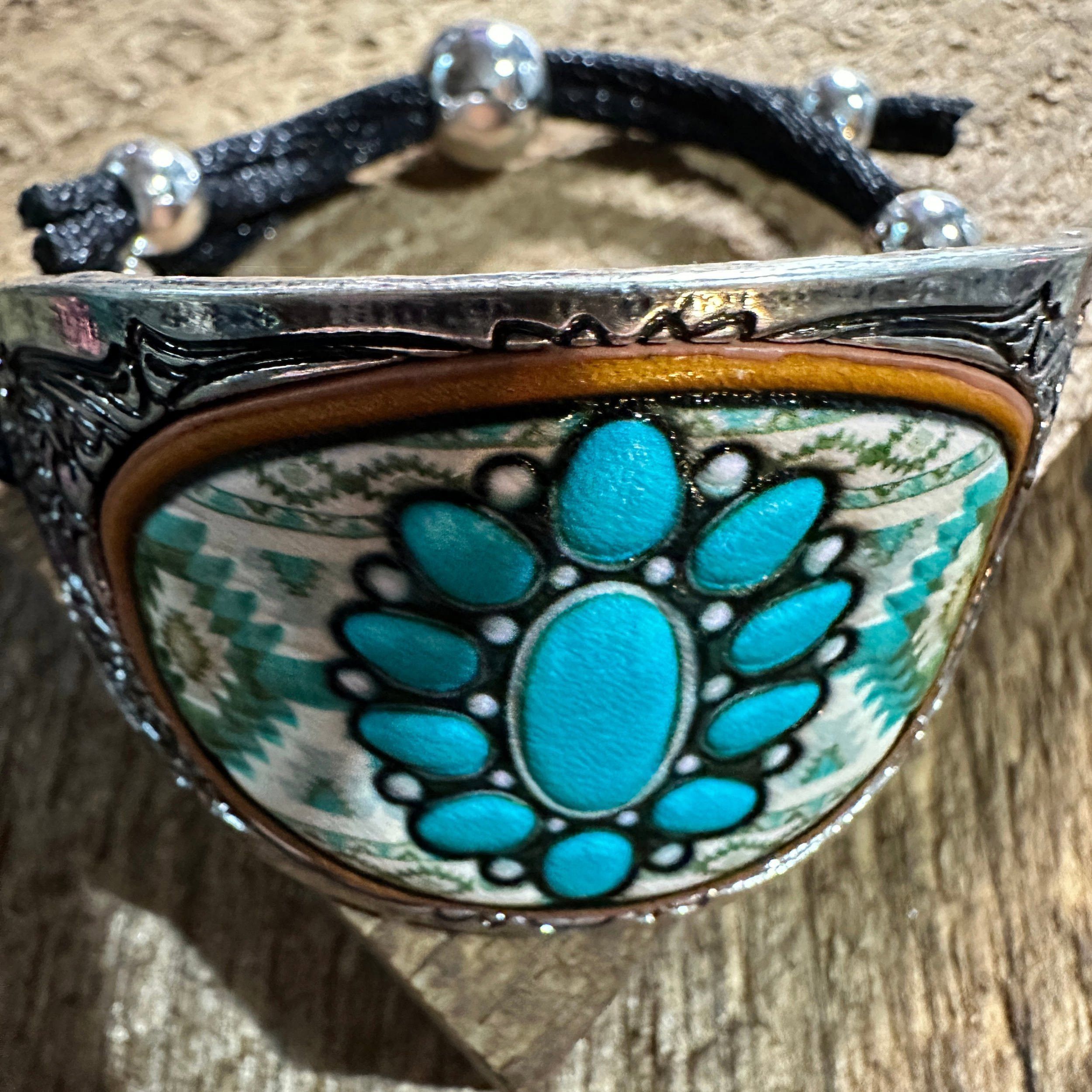 Other Western Aztec Turquoise Concho Leather Tie Cuff Bracelet Size ONE SIZE - 3 Thumbnail