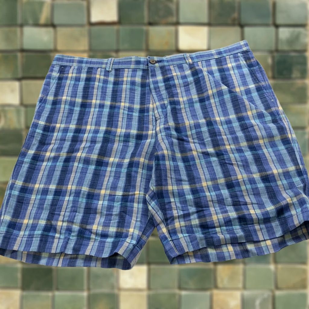 Tommy Bahama VINTAGE Tommy Bahama 42 (Fit 44W) Linen Blend Flat Front Chino Plaid 10" Shorts Blue Size US 44 / EU 60 - 1 Thumbnail