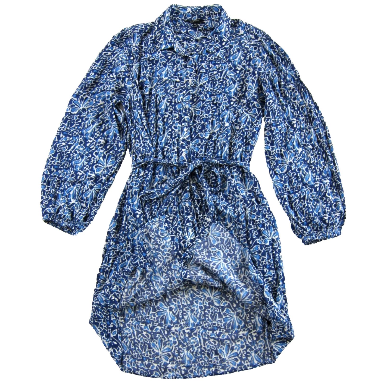 Vintage Well Worn Women Crepe Tie-Belt Long Sleeve Button Shirt Dress Blue Floral XXL Size XXL / US 16-18 / IT 52-54 - 5 Thumbnail