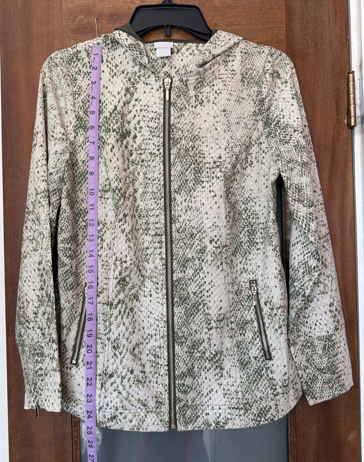 Chicos Chico’s Women Zenergy Zeema Olive Hooded Snakeskin Jacket Size XS / US 0-2 / IT 36-38 - 10 Thumbnail