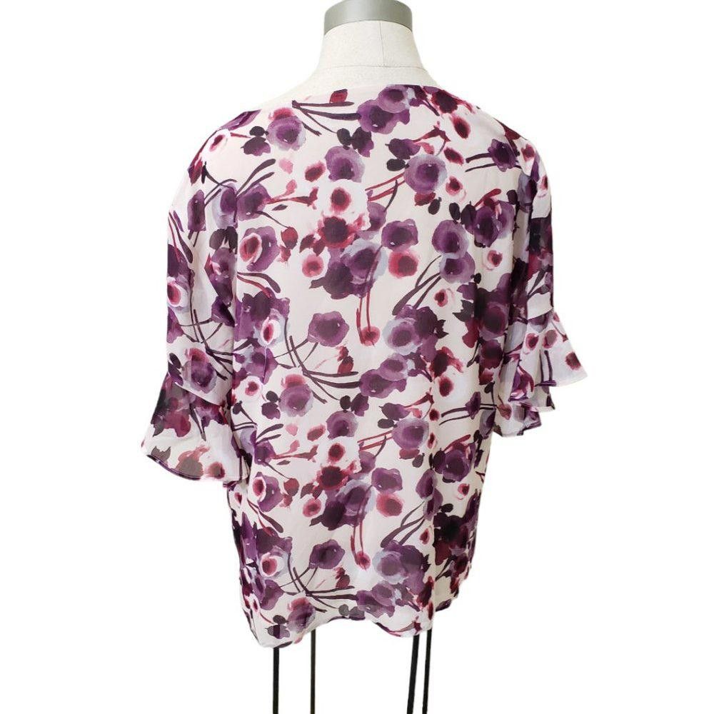Calvin Klein CT420 Calvin Klein Ladies Purple & Beige Floral Blouse L Size L / US 10 / IT 46 - 2 Thumbnail