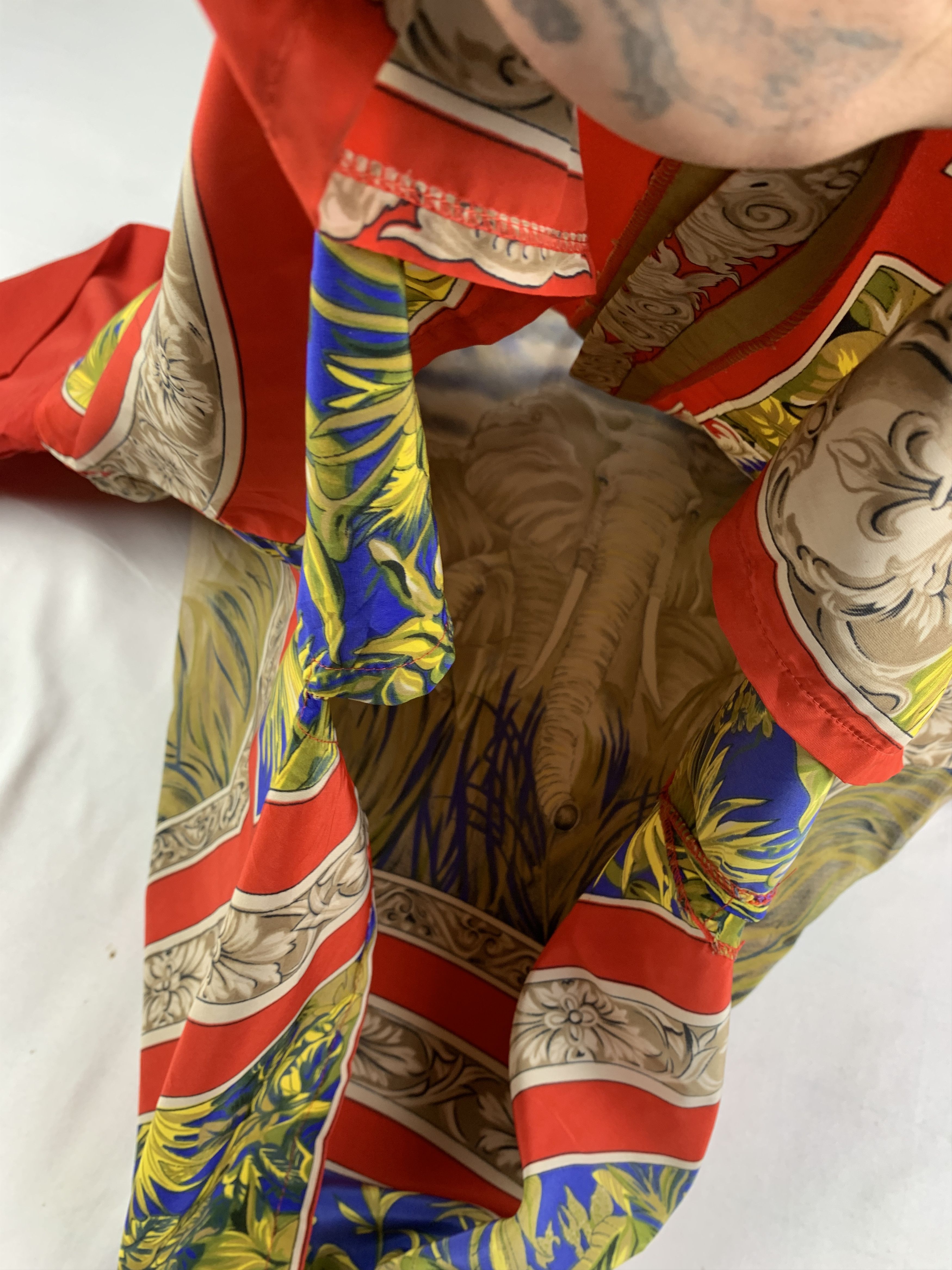 Japanese Brand Elephant Luxury Flower Art Silk Shirt (M) Size M / US 6-8 / IT 42-44 - 8 Thumbnail