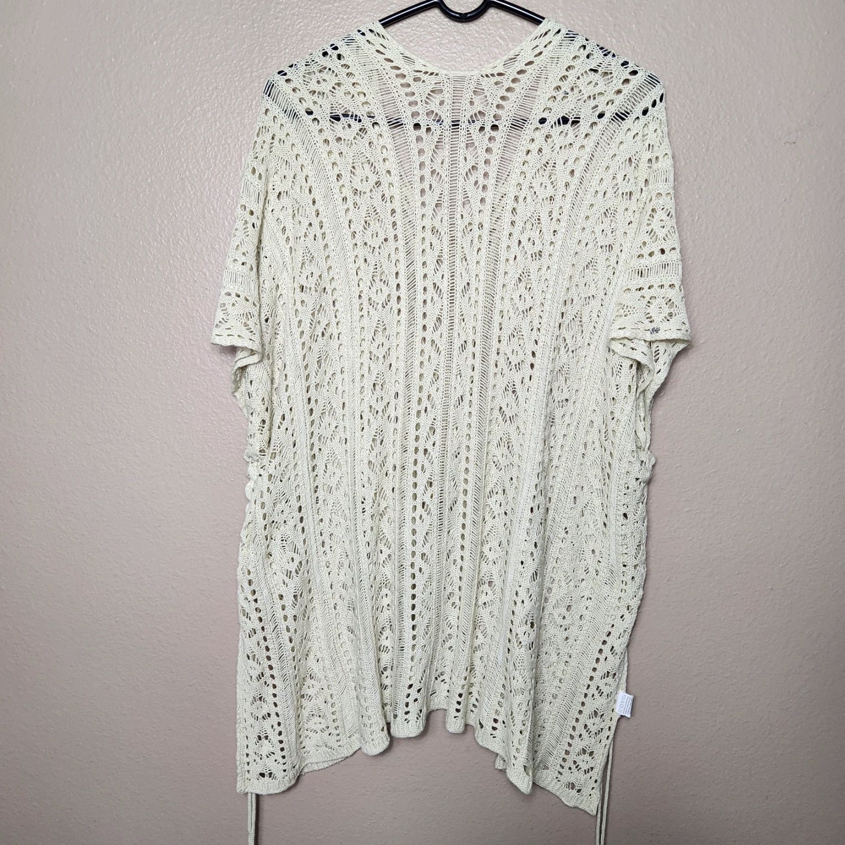 Vintage Womens Ivory Crochet Side Tie Open Knit Boho Cover Up | M | Blouse Tunic Beach Bohemian Travel Casual Womens Size M / US 6-8 / IT 42-44 - 6 Thumbnail