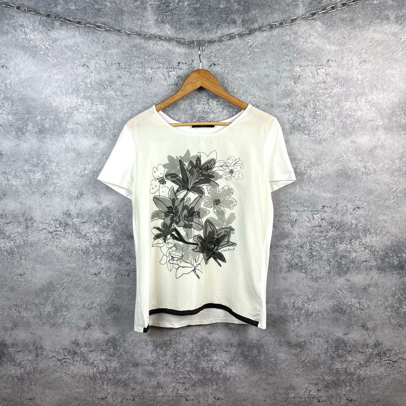 Vintage Weekend Max Mara Flower Tee Womens Large Short Sleeve Size 36" / US 14 / IT 50 - 2 Thumbnail