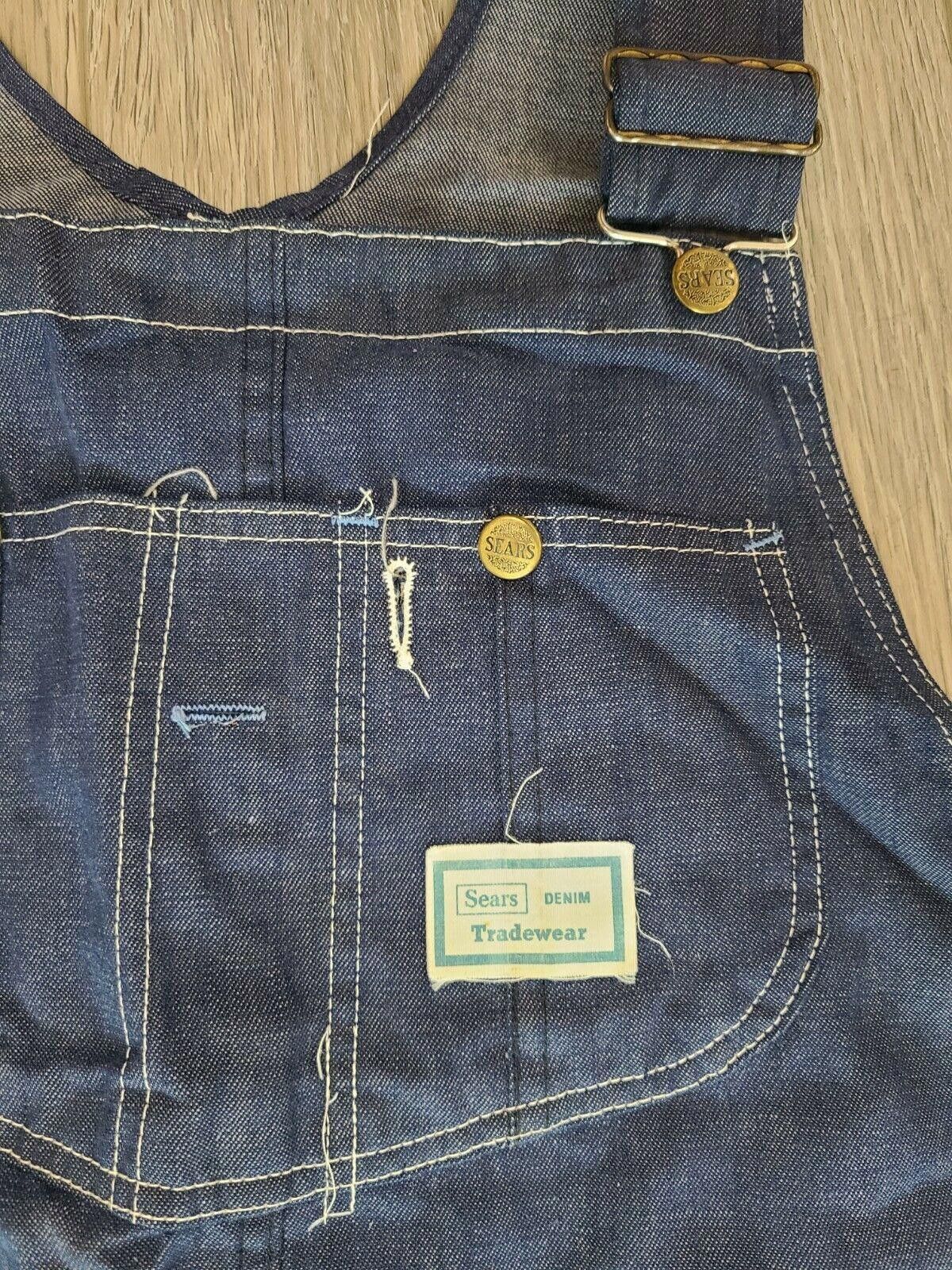 Designer Vintage Sears Overalls Work Pants Dark Bibs 1960's union Size ONE SIZE - 3 Thumbnail