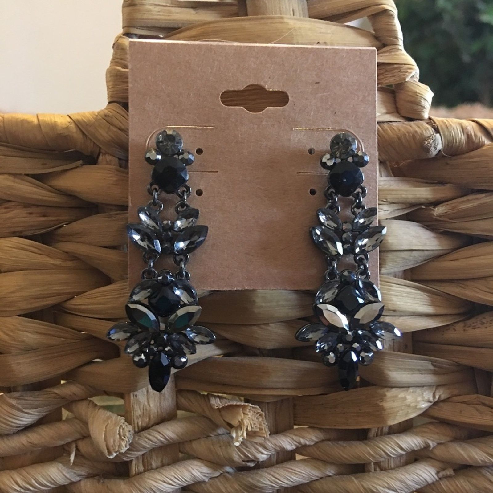 Jewelry Chandelier Black Smoky Stone Chrome Drop Earrings, Women's