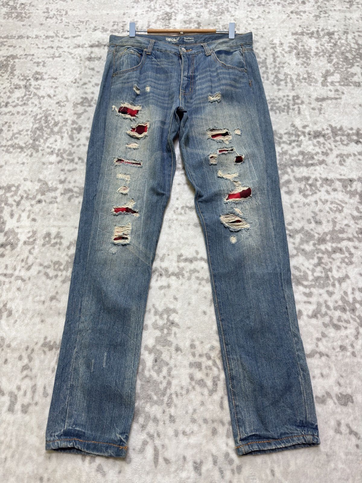 Hysteric Glamour Distressed Plaid Tartans Massino Skinny Fit Denim Jeans Size US 33 - 1 Thumbnail