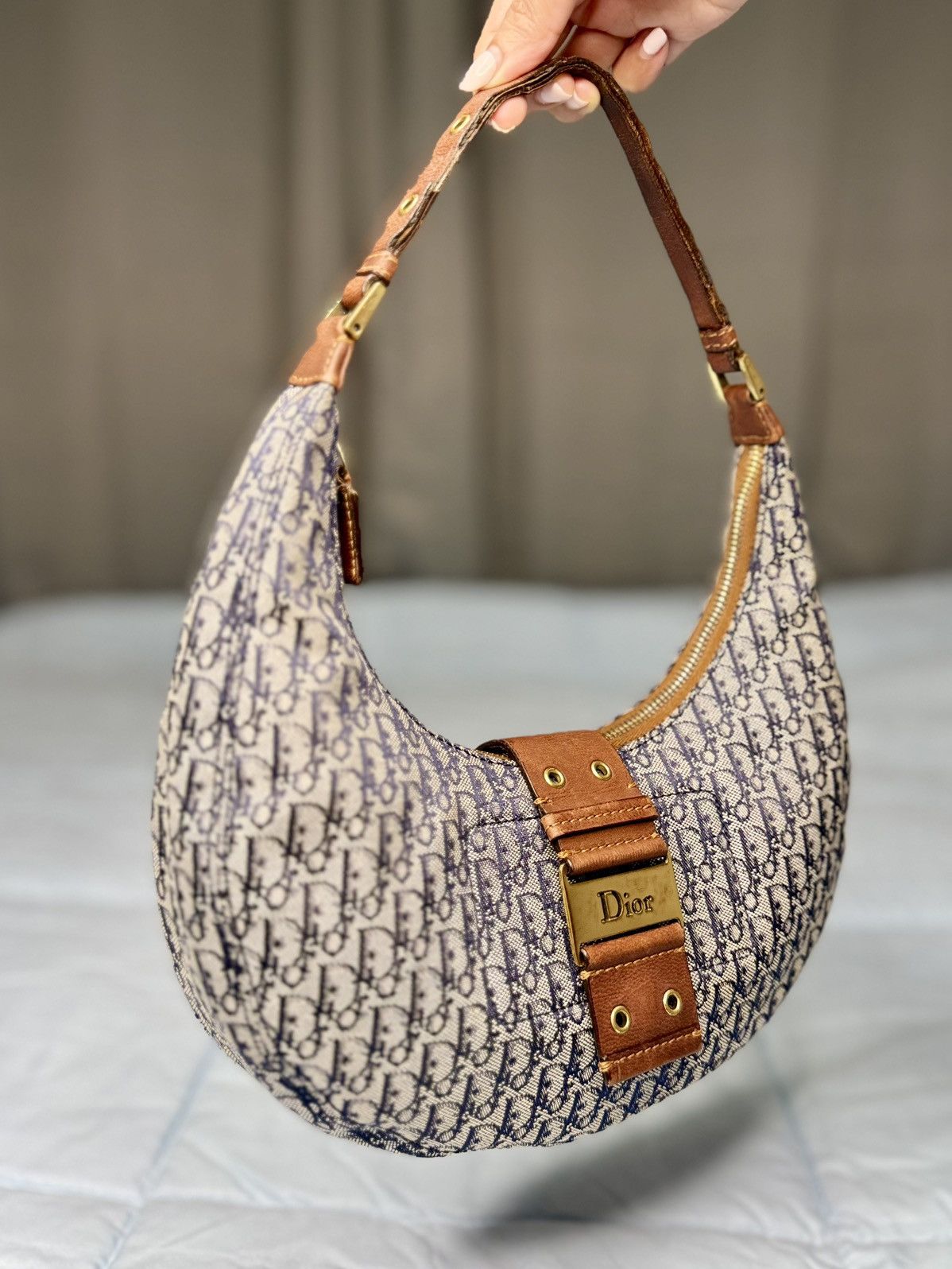 Dior Street Chic Half Moon Hobo Denim Navy Mini Shoulder Bag in Blue, Women's