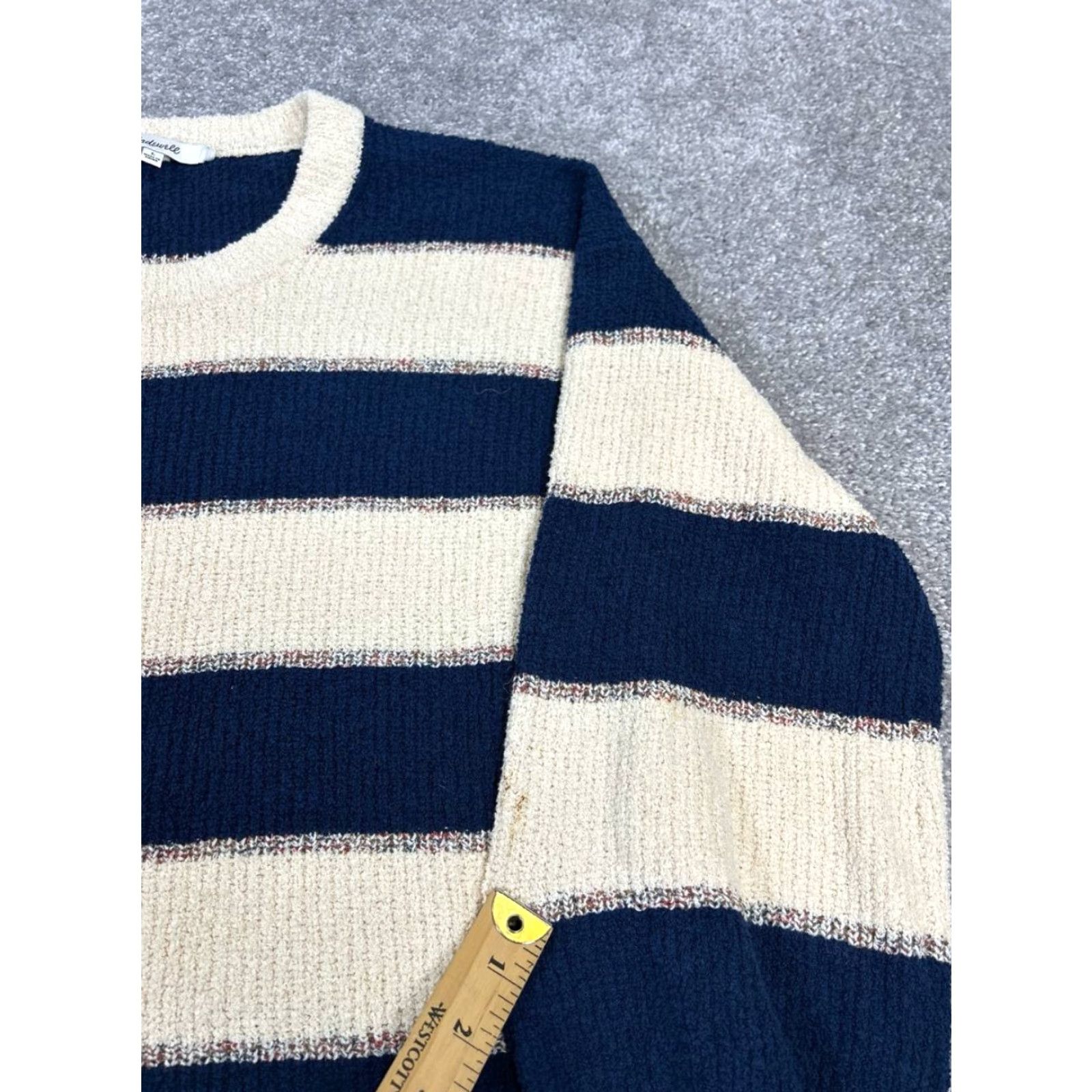 Madewell Madewell Sweater Womens Large Blue Beige Striped Cotton Knit Pullover Casual Size L / US 10 / IT 46 - 5 Thumbnail