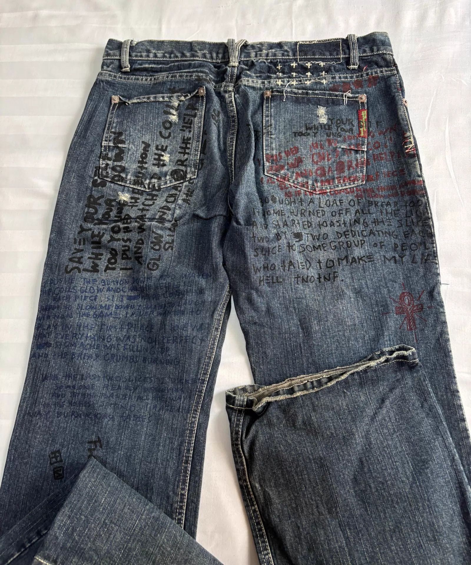 Y's Vintage JPN Denim Jeans Front/Back Graffiti Letter Print Size US 34 / EU 50 - 8 Thumbnail