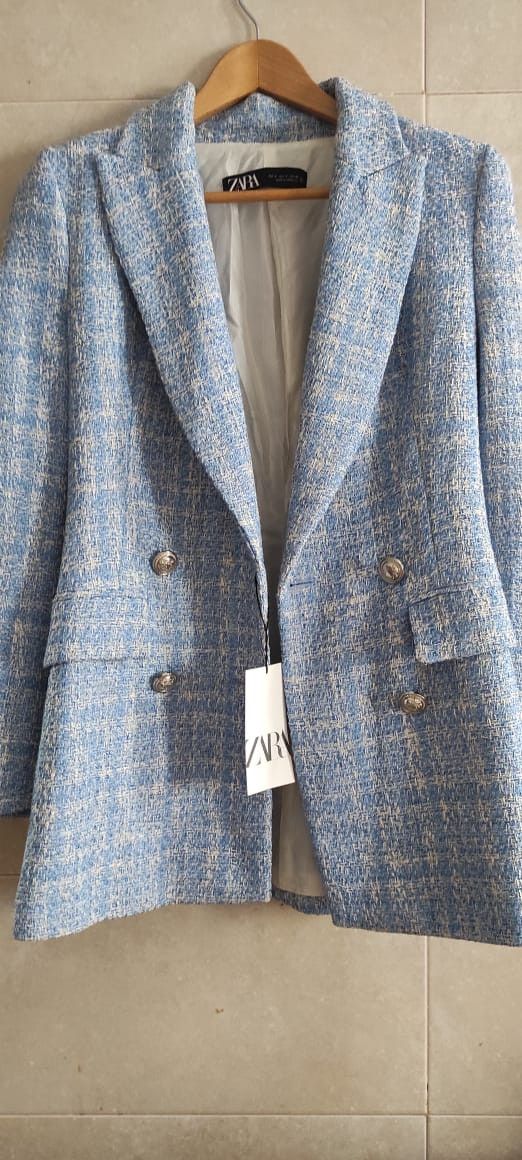 Zara Zara Plaid Texture Tweed Woolen Double Breasted Blazer Size S / US 4 / IT 40 - 9 Thumbnail