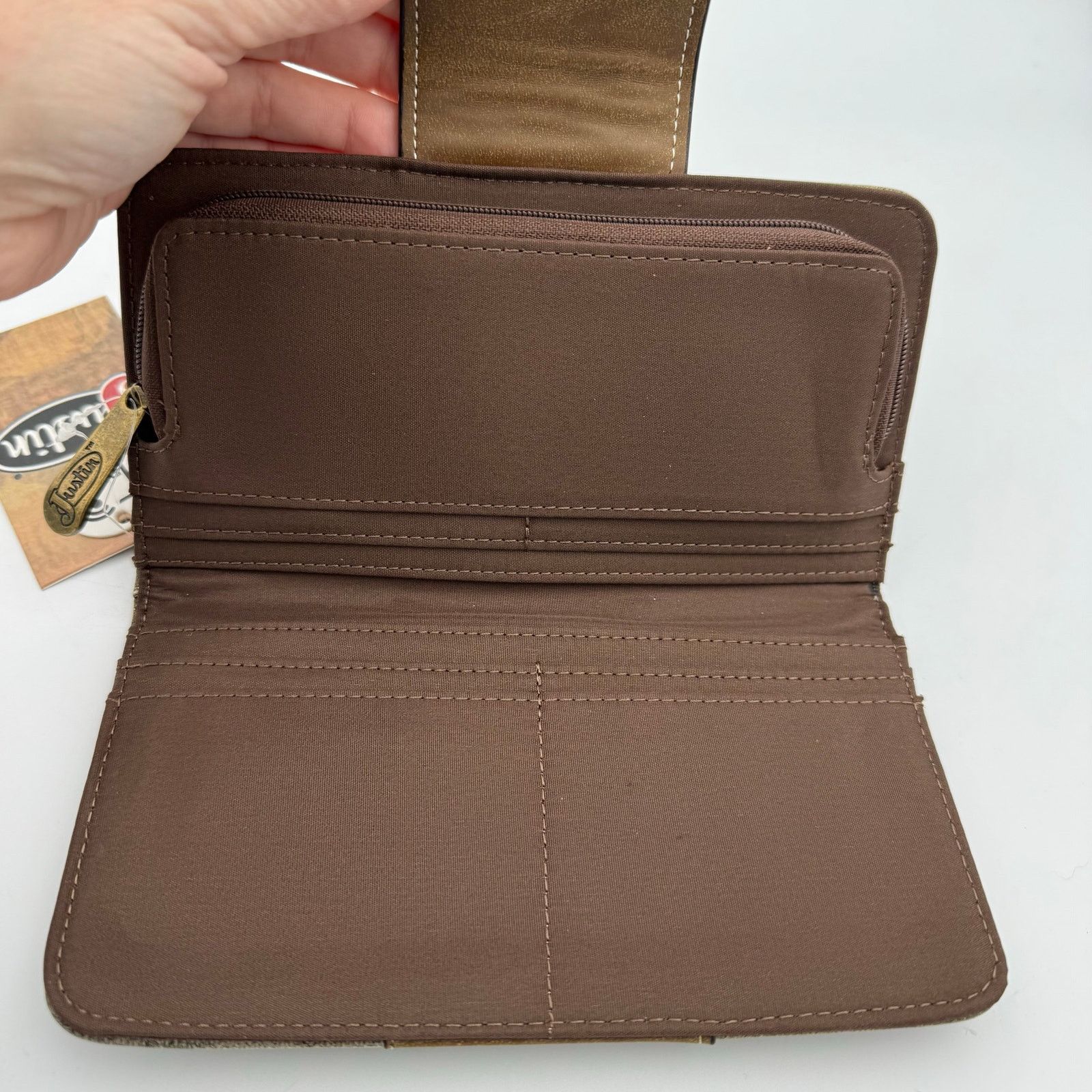 Justin Justin RFID Western Wallet Brown Tan Diamond Stitch Bifold Size ONE SIZE - 5 Thumbnail