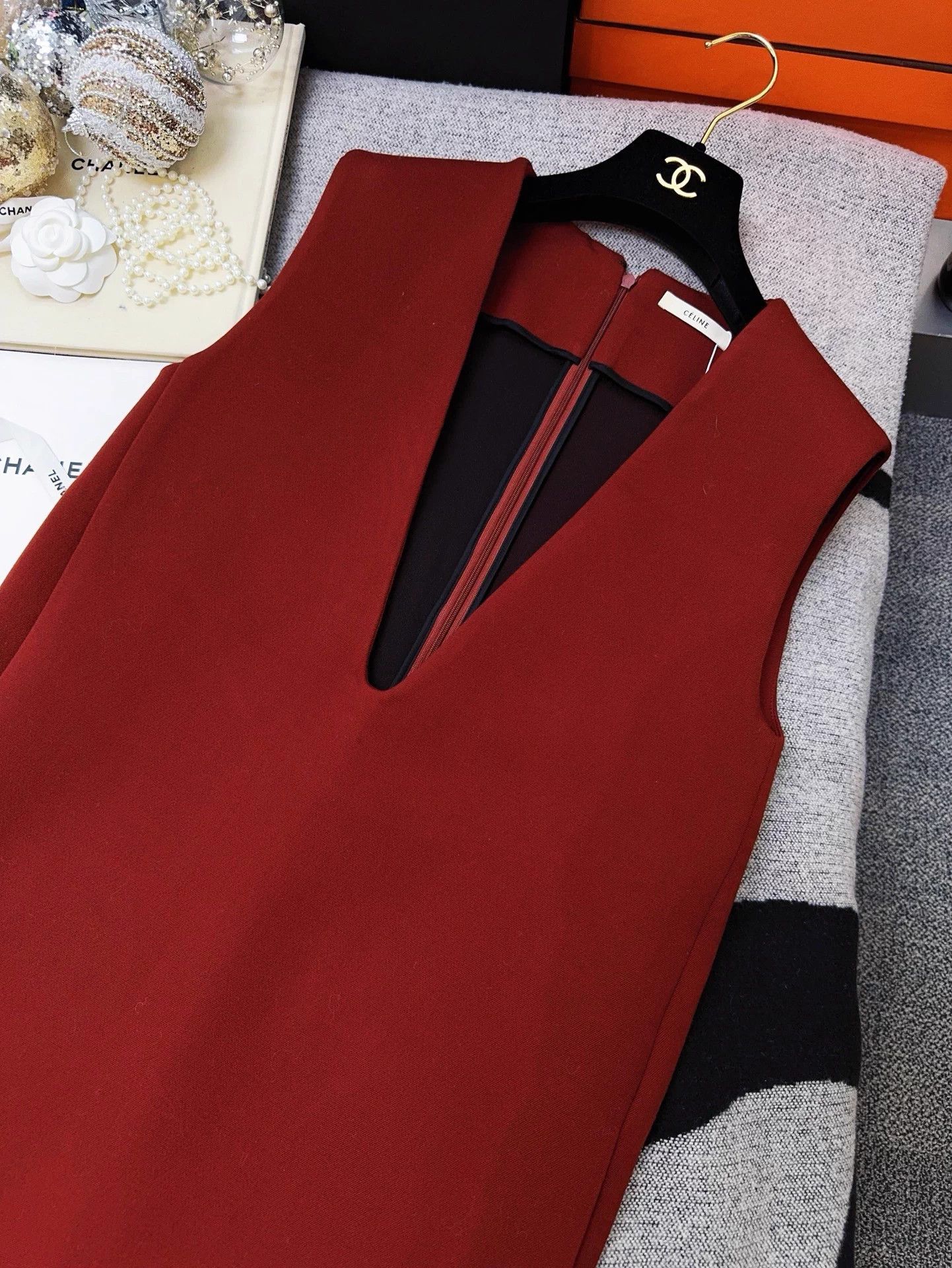 Celine Celine Brick Red V-neck Sleeveless Dress 36 Size XS / US 0-2 / IT 36-38 - 7 Thumbnail