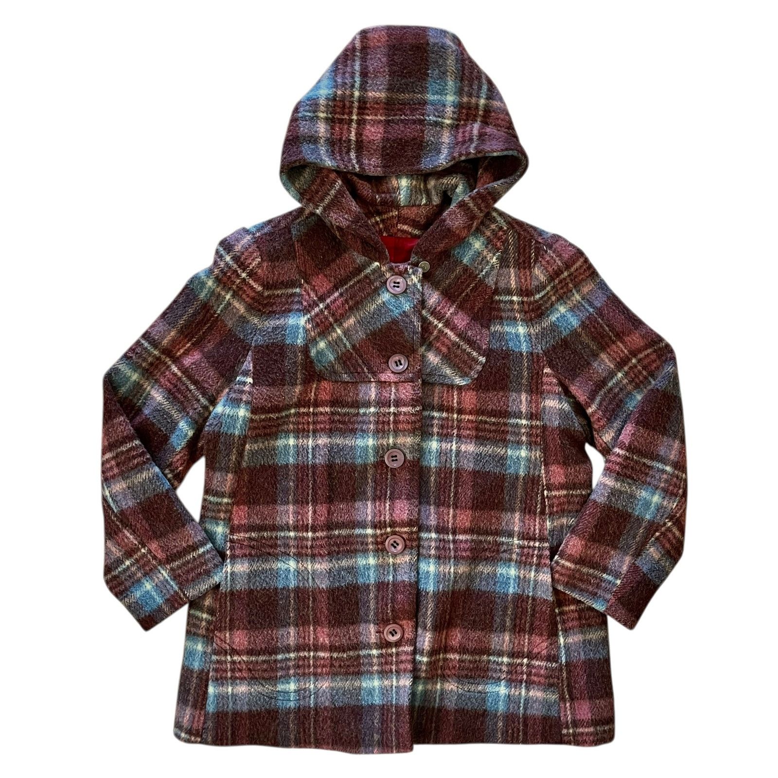 Vintage 1960s Smart Modes of California Plaid Wool Hooded Peacoat Size S / US 4 / IT 40 - 8 Thumbnail