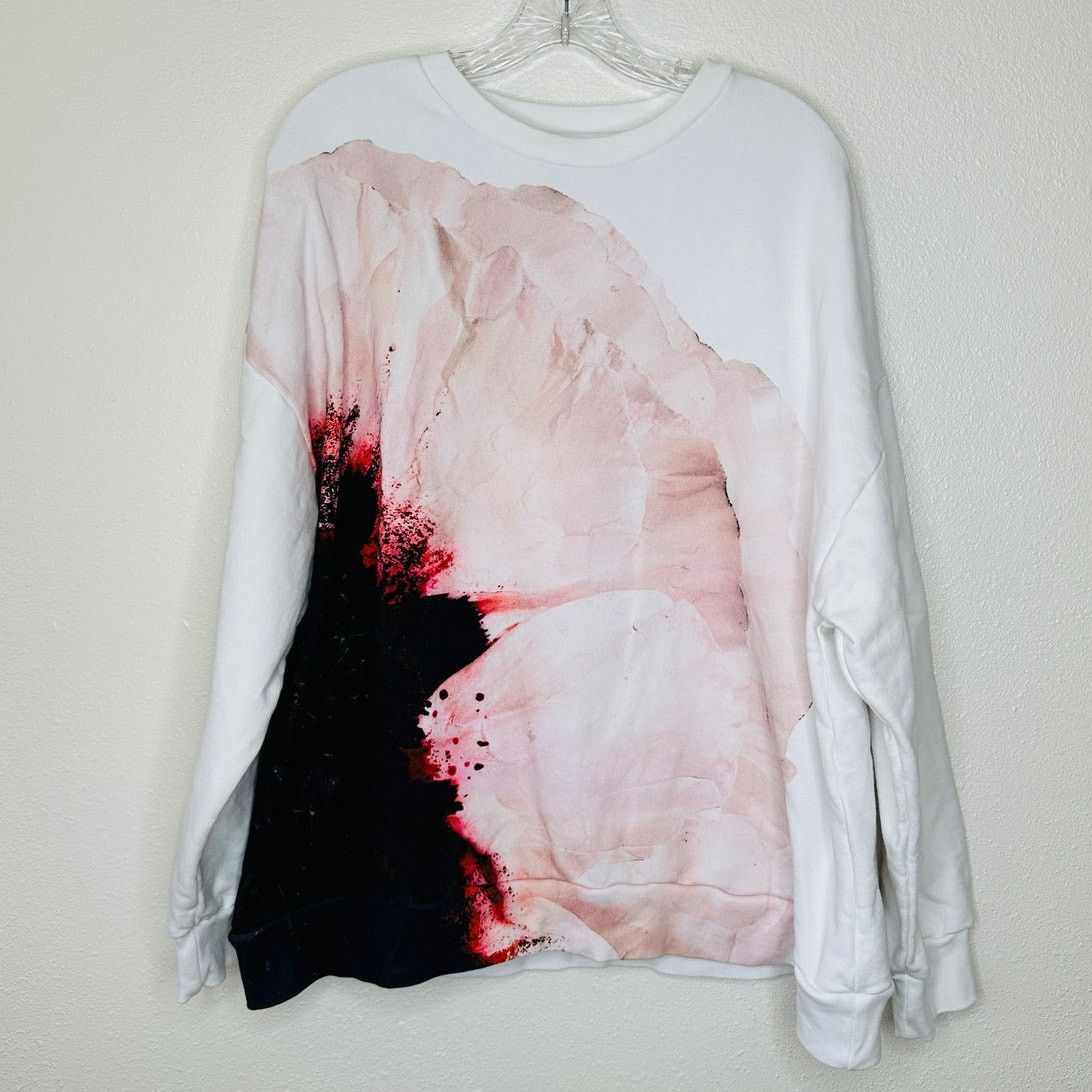 Alexander McQueen Alexander McQueen White Red Print Cotton Sweatshirt 46 / 12 Size XL / US 12-14 / IT 48-50 - 2 Thumbnail