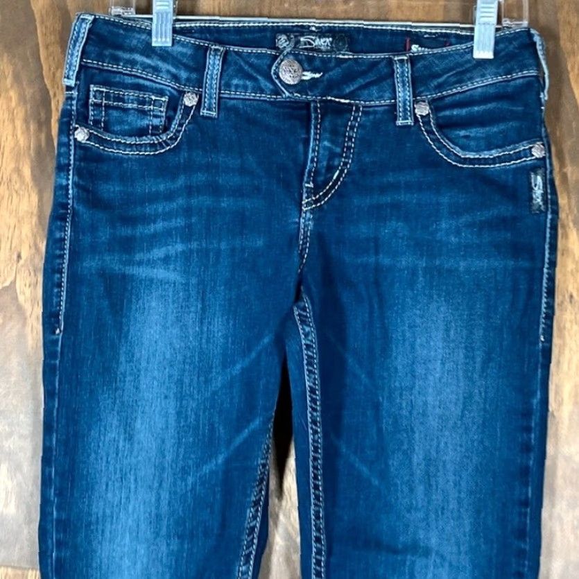 Vintage VINTAGE Silver Womens Jeans Capri Low Rise Stretch Blue Denim 30x23 Casual Size 30" / US 8 / IT 44 - 2 Thumbnail