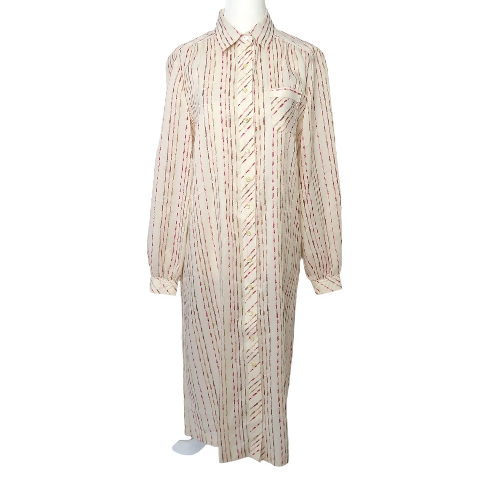 Vintage VINTAGE Schrader Sport cream red stripe Midi Shirt Dress 10 Womens 80s Secretary/Geek - Wear to Work Size L / US 10 / IT 46 - 2 Thumbnail
