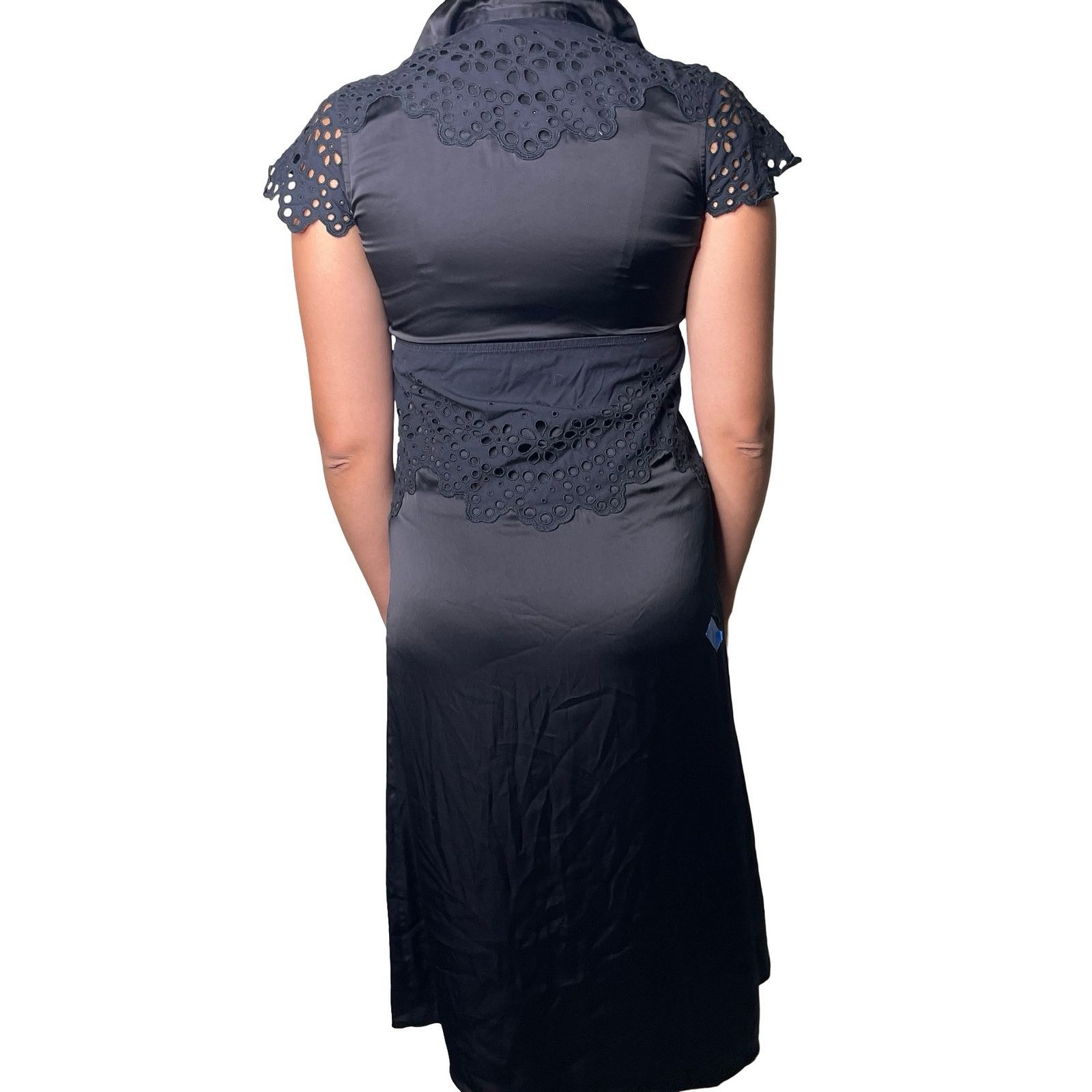 Paco Rabanne Paco Rabanne Black Eyelet Sleeve MIDI Button front dress Size XS / US 0-2 / IT 36-38 - 4 Thumbnail