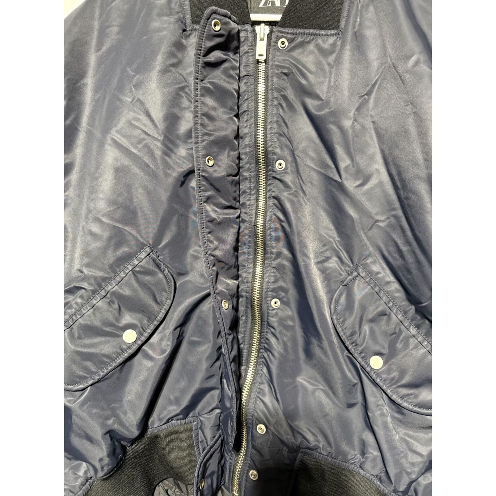 Zara Zara MA-1 Bomber Jacket Dark Blue Women’s Size S Oversized Zip Snap Polyester Lining Regular Size S / US 4 / IT 40 - 5 Thumbnail