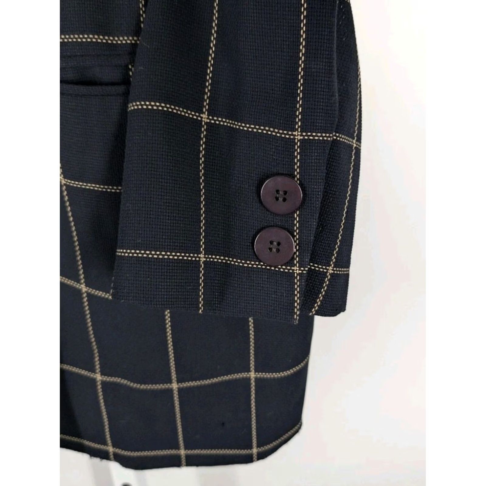 Donna Karan VINTAGE Donna Karan New York Blazer Navy Wool Windowpane Union ILGWU 80s 90s Longline Double Breasted Women’s Size 12 Size XL / US 12-14 / IT 48-50 - 6 Thumbnail