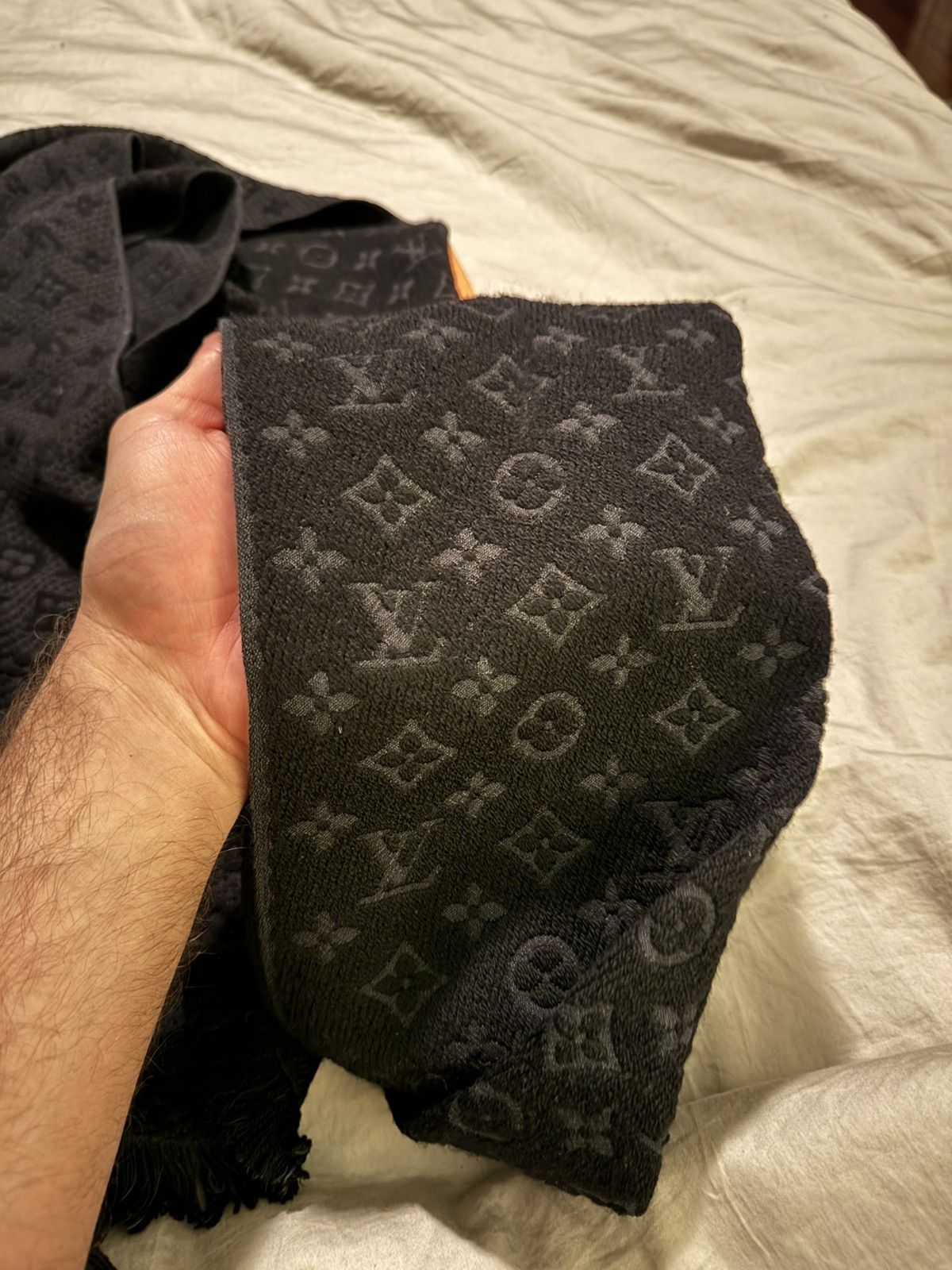 image of Louis Vuitton Black / Grey Wool Scarf, Men's